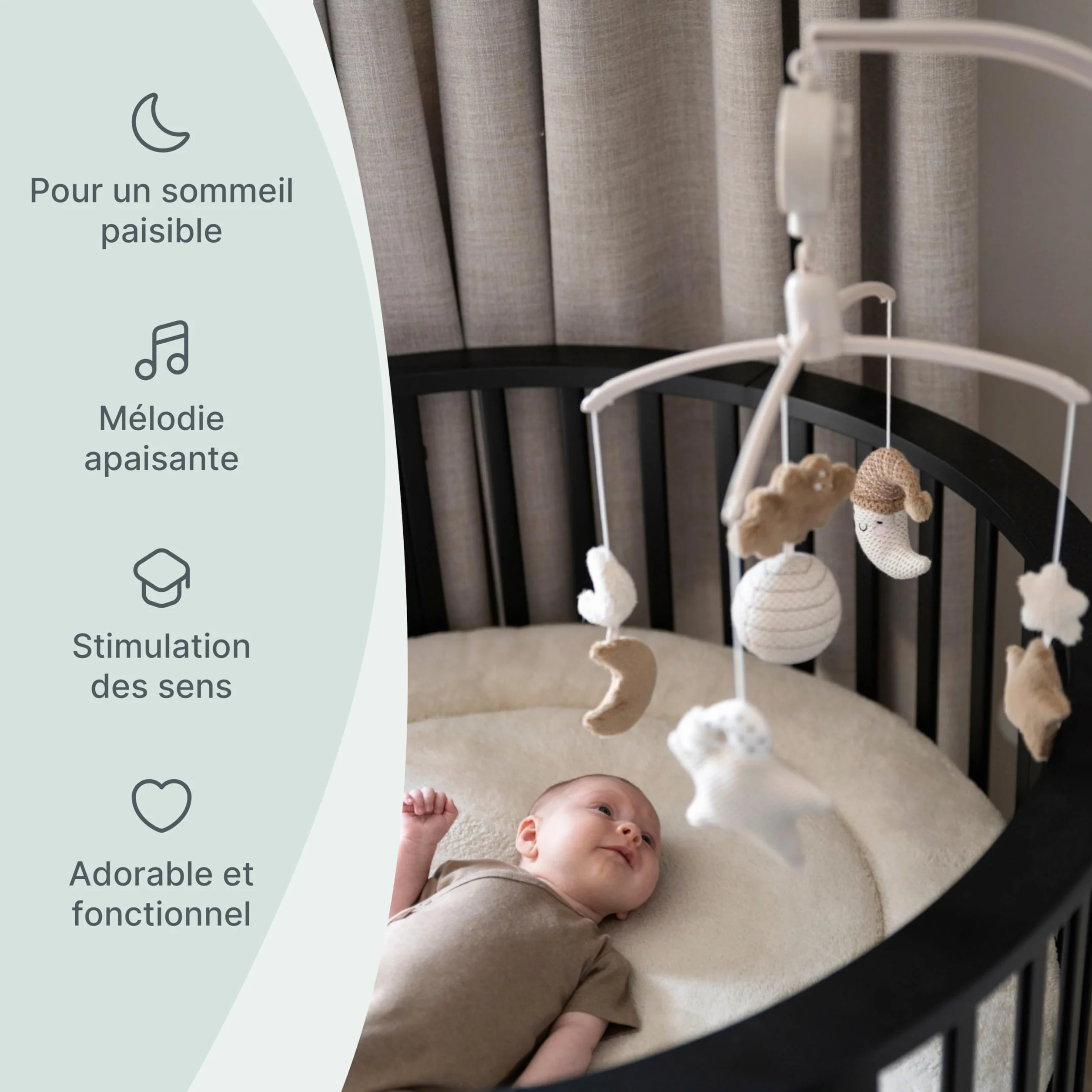 Baby's Only Mobile musical Baby Heaven Boîte à musique bébé avec figurines tricotées Clay/Warm Linen