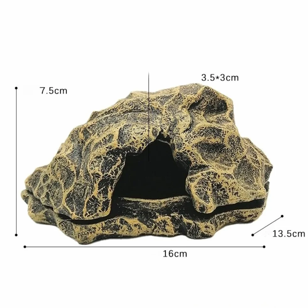 Cachette pour reptile en résine avec bac à nourriture - OMEM, abri pour gecko lézard serpent grenouille araignée (marron)