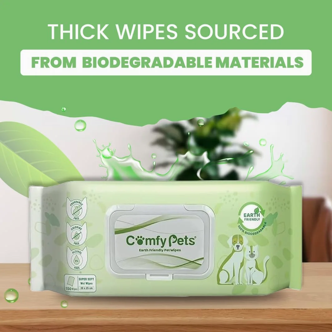 Lingettes humides | Lingettes douces et épaisses sans parfum pour animaux de compagnie | Lingettes pour chats et chiens pour oreilles, pattes, corps et fesses | Lingettes biodégradables