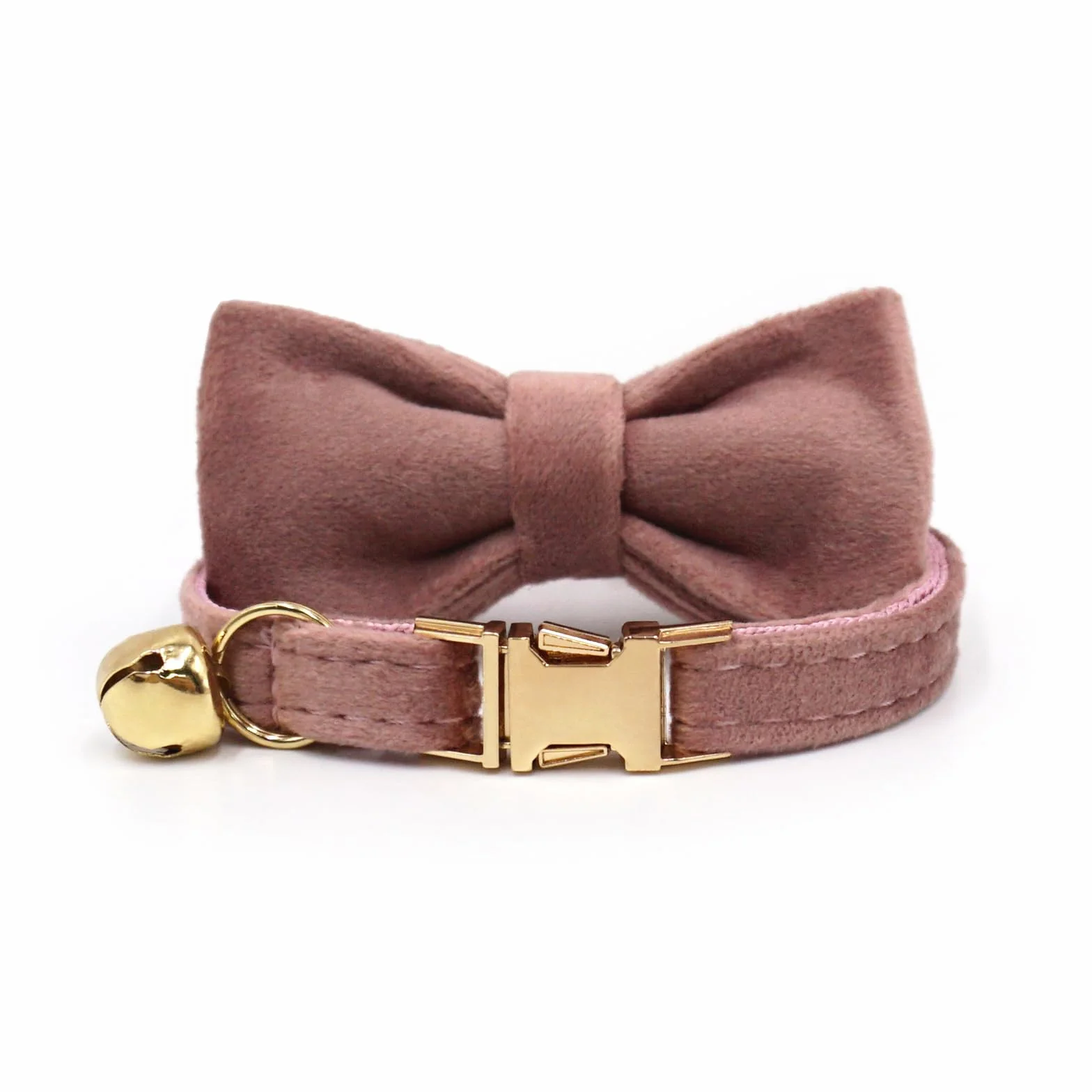 Collier pour Chat en Velours Personnalisé avec Nom et Clochette Rose Poudré