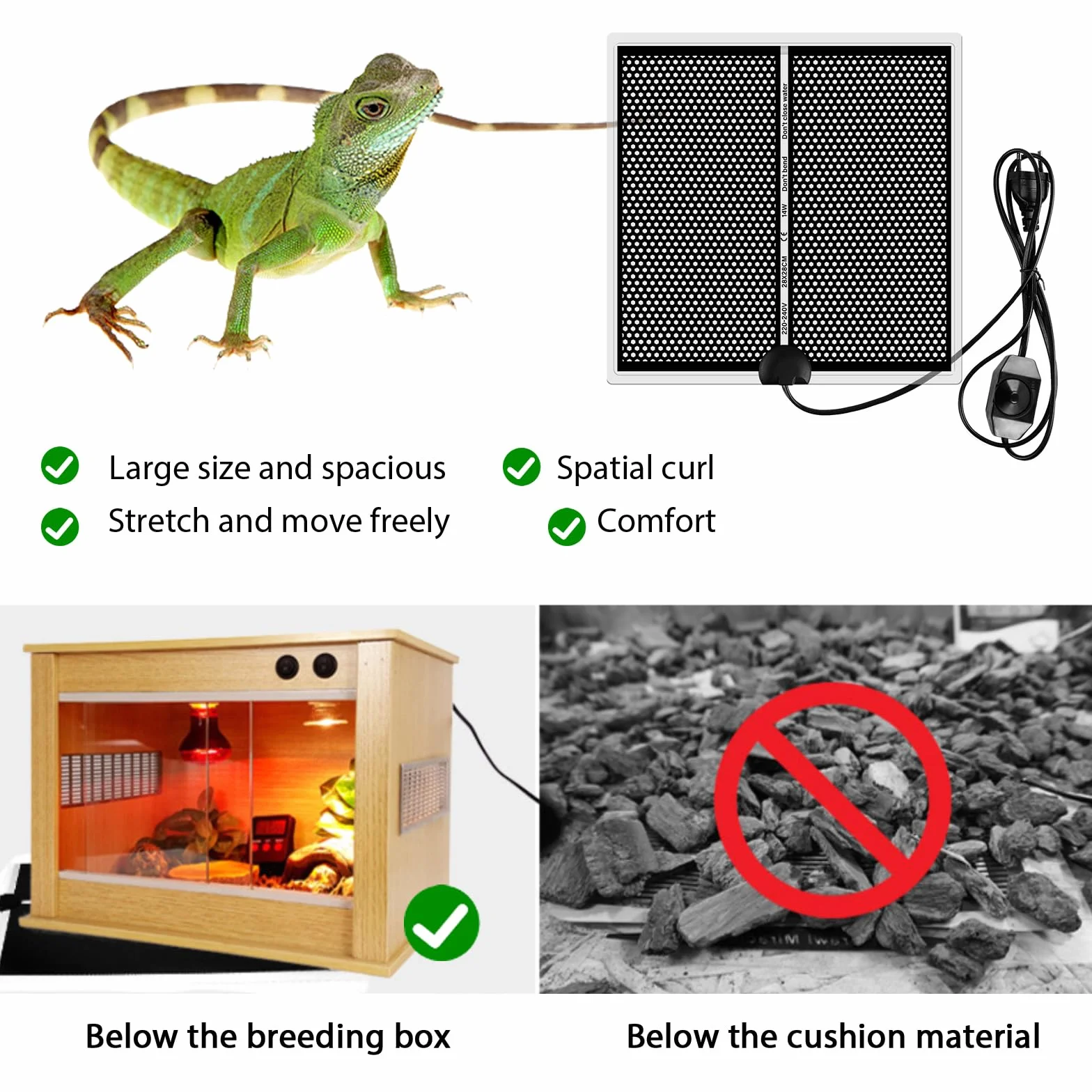 Tapis Chauffant Reptile 14W 28x28cm Réglable Contrôle Température Pour Tortue Serpents Lézards