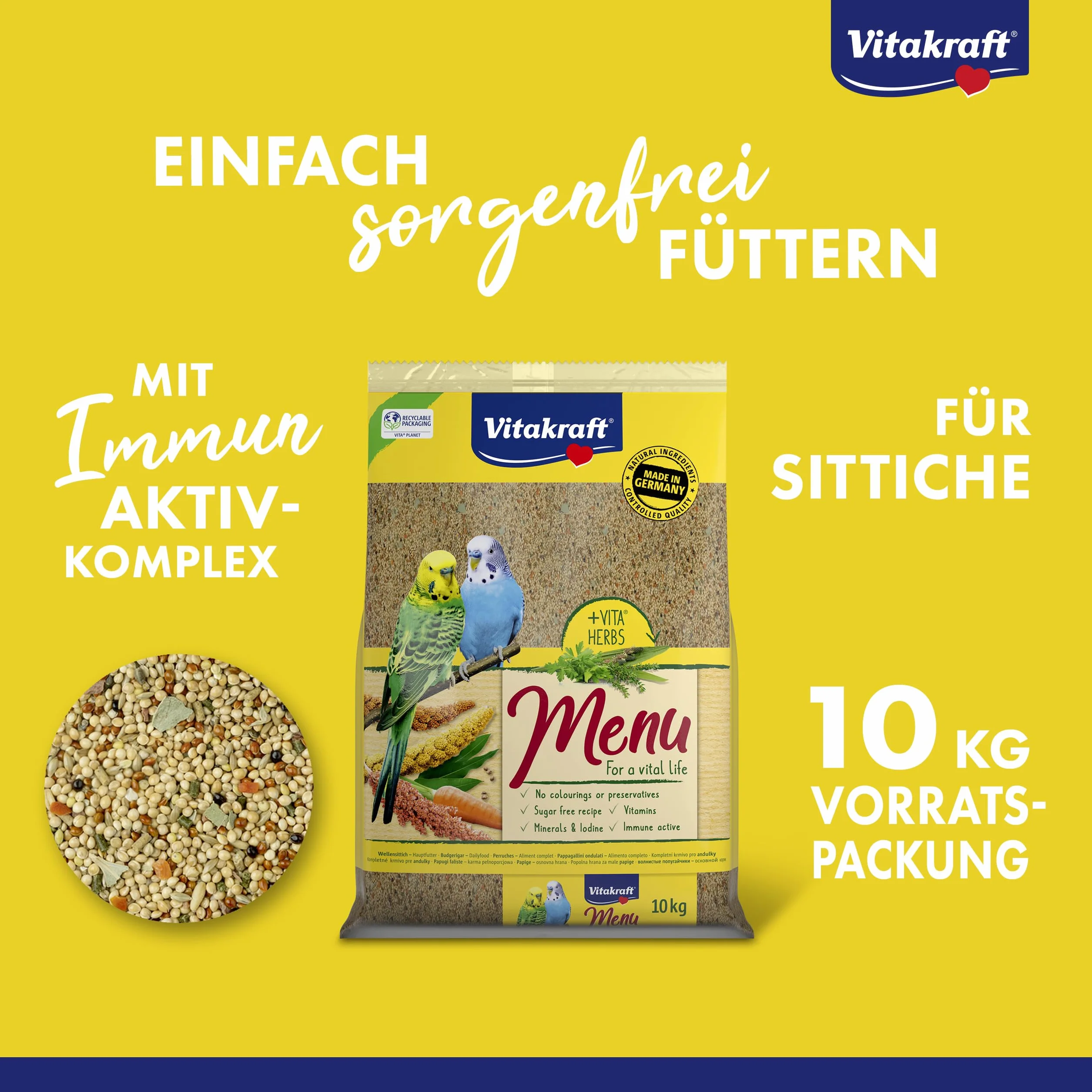 Vitakraft Menu 10 kg Nourriture Principale pour perruches avec vitamines et Complexe immunitaire Actif