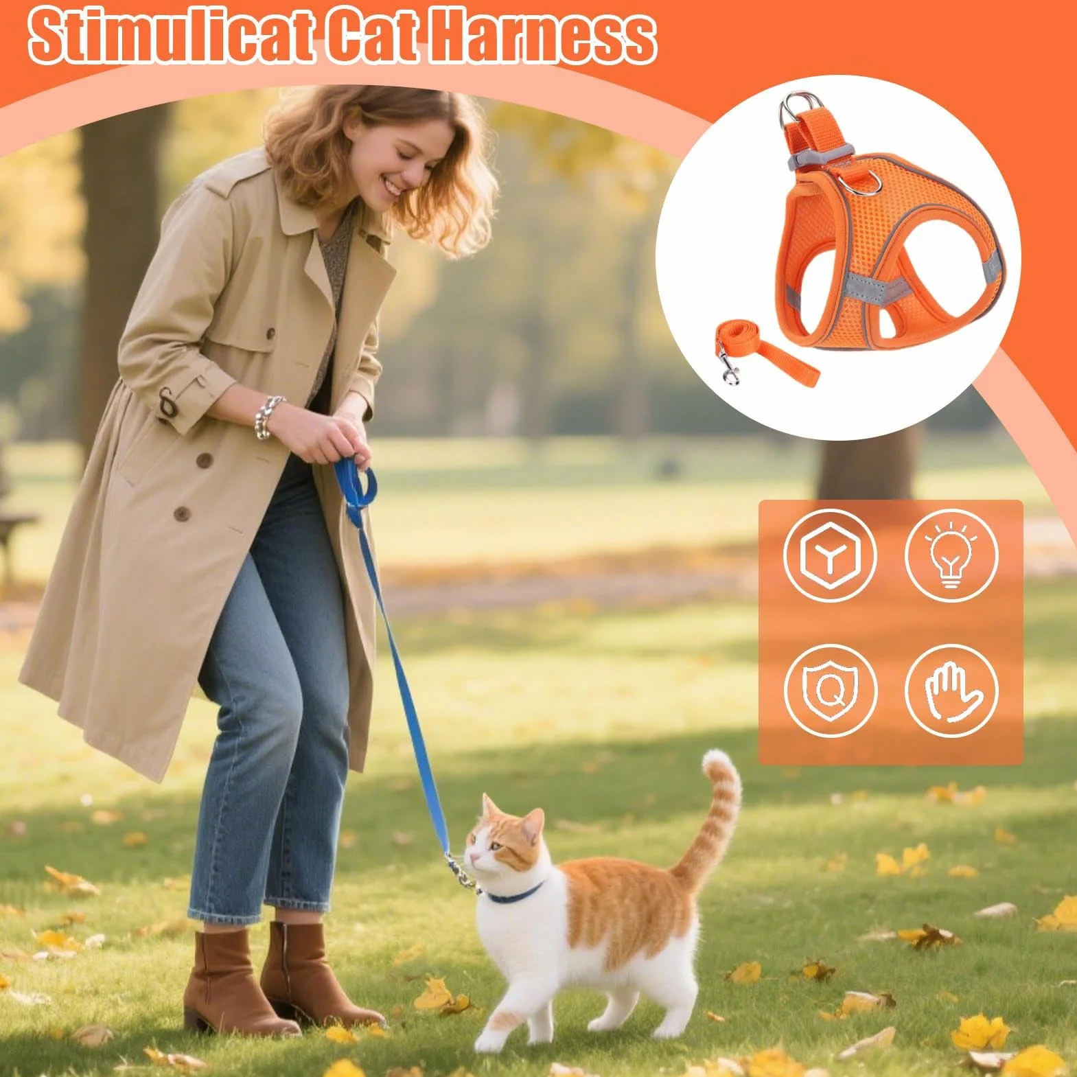 Harnais pour Chat Sécurisé Ajustable Taille S M L pour Chaton Et Chat