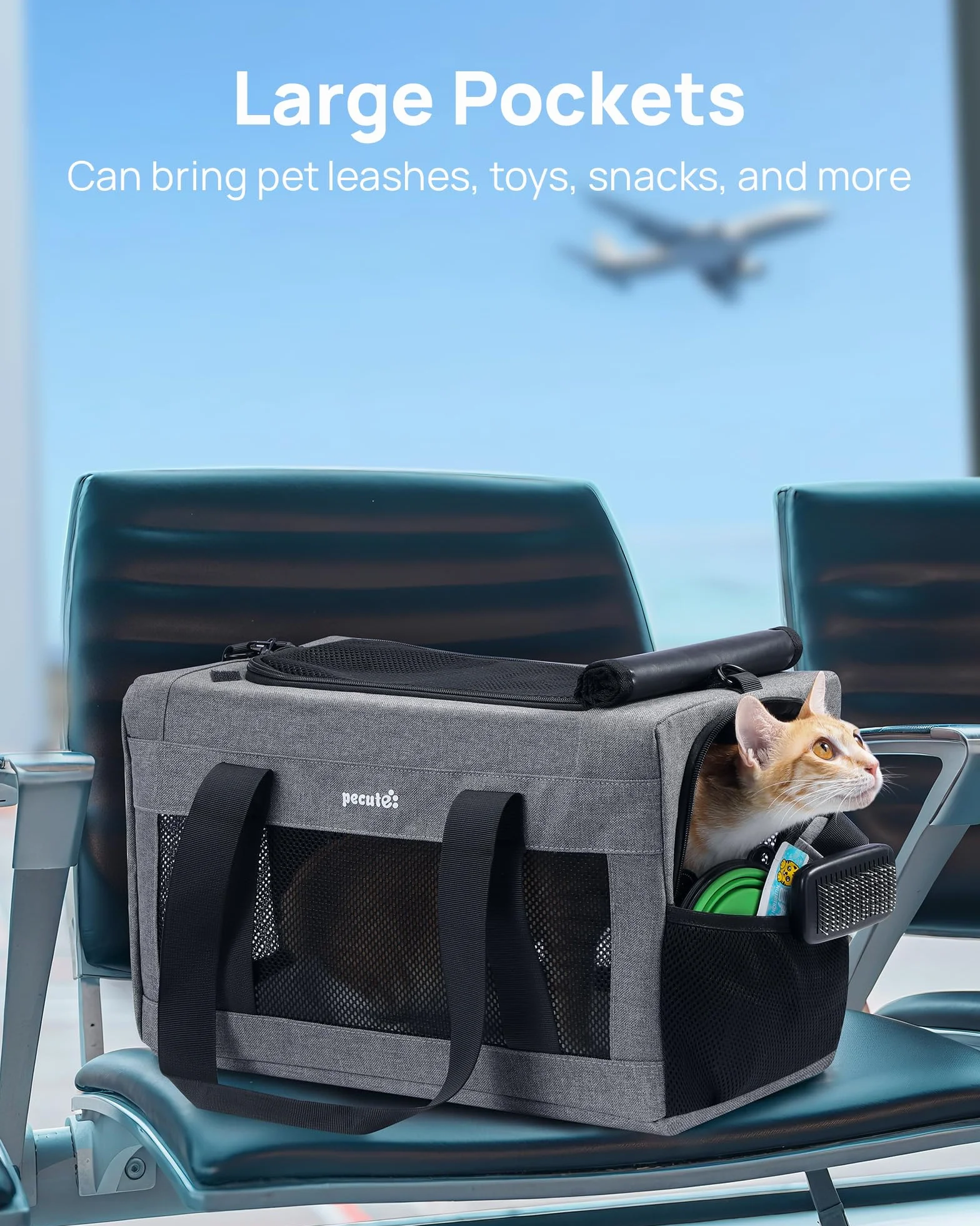 Pecute Sac de Transport pour Chat Approuvé par les Compagnies Aériennes Gris