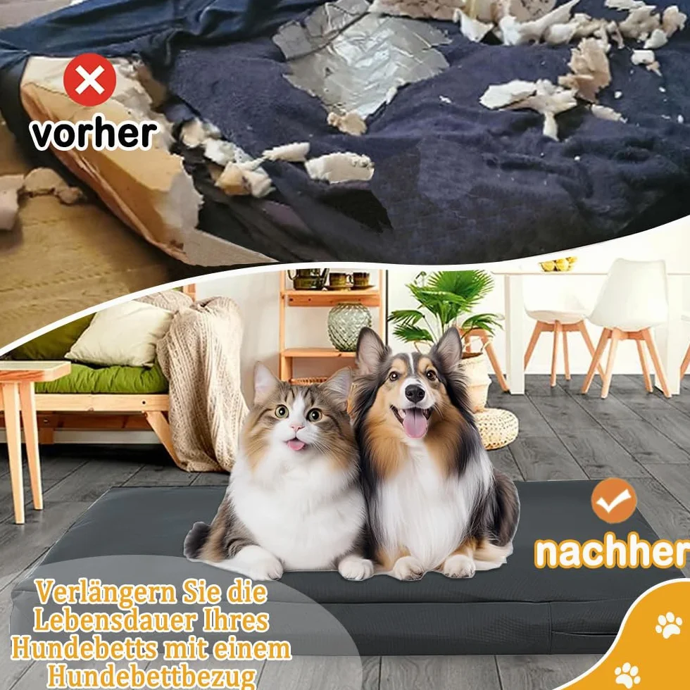 Housse de lit pour chien imperméable lavable amovible avec fermeture éclair noir L