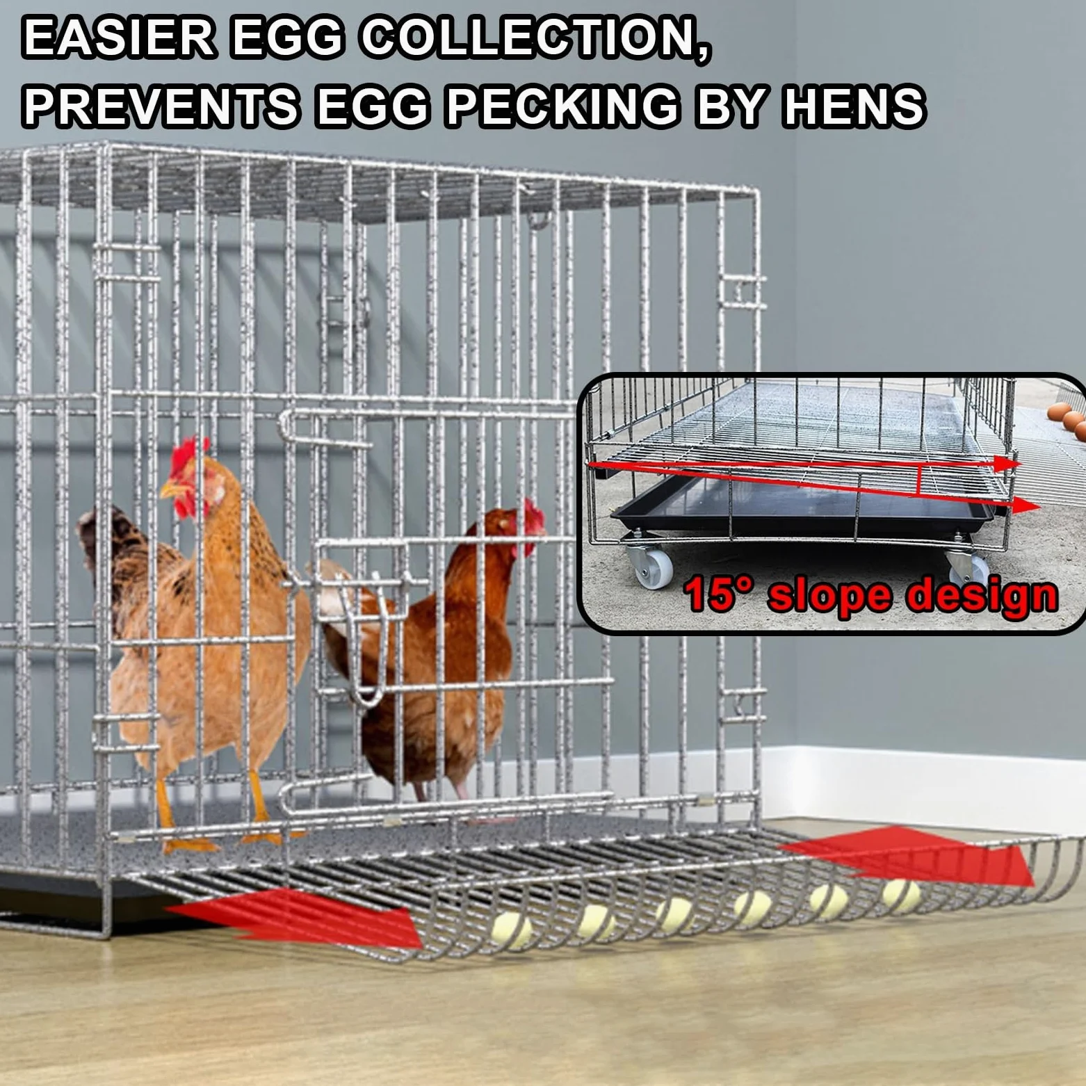 Cage à volaille pliable avec bac à ordures et récupérateur d'œufs, cages à poulet extérieur/intérieur, cage à poussins domestique, parc pour petits animaux avec serrure de porte (6 tailles) (couleur :