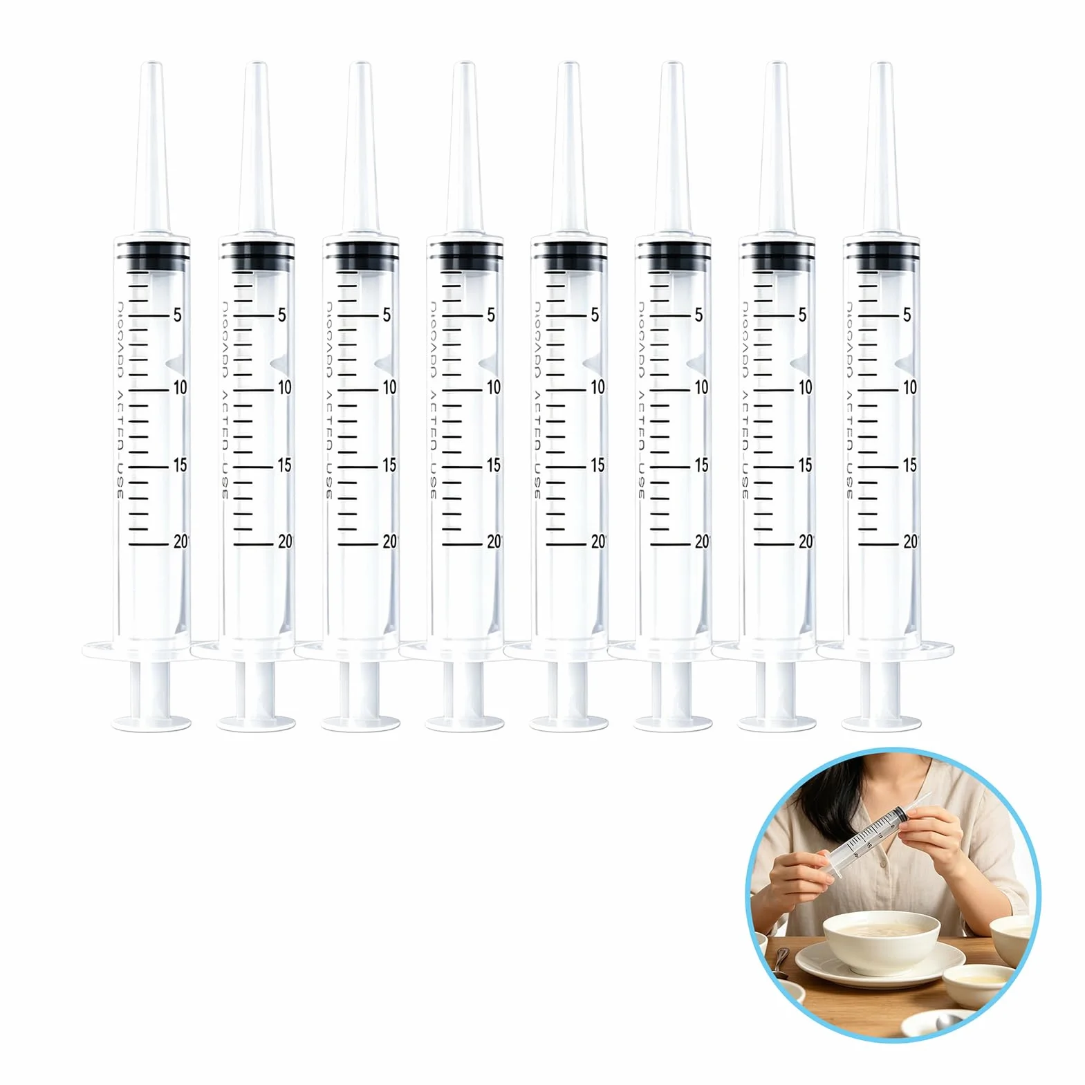Seringue Alimentaire 20ml Plastique avec Bouchon Adaptateur pour Alimentation Animale