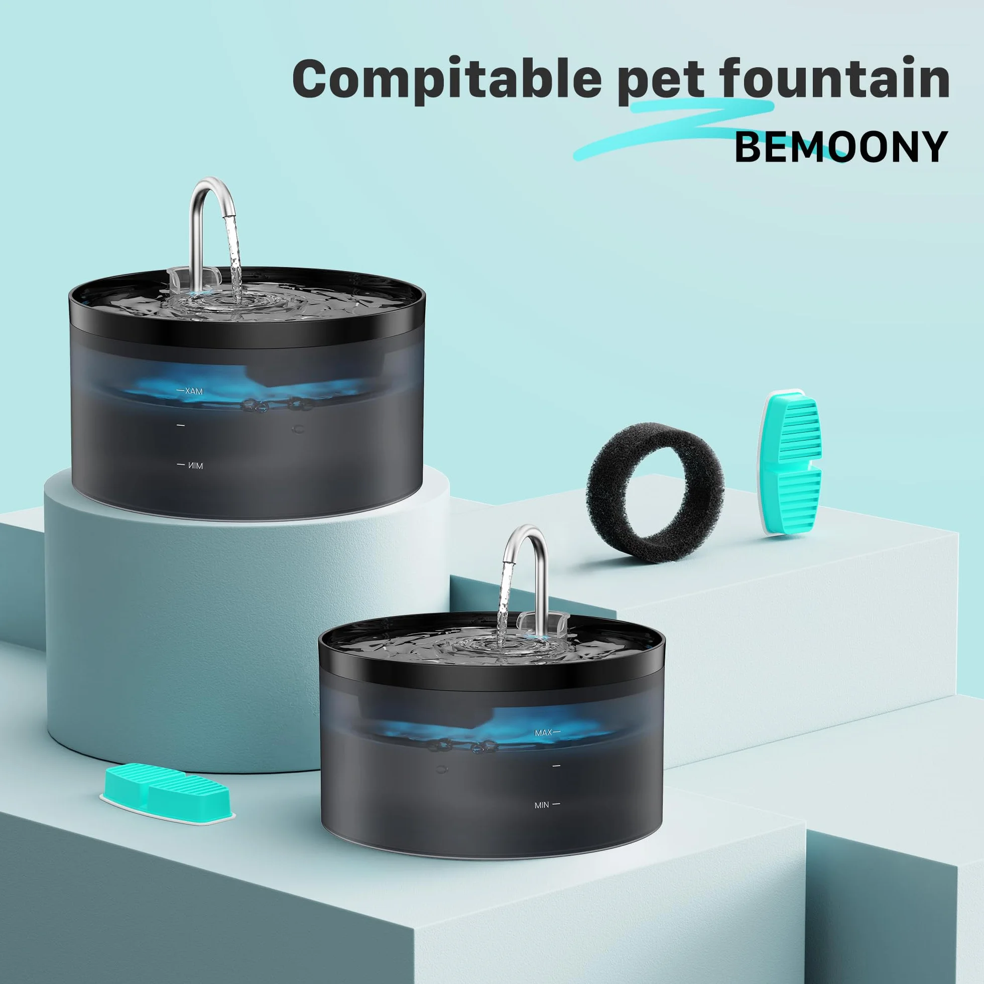 Fontaine à Eau pour Chat avec Filtre, 3,2L, Multi-Filtration, 6 Filtres à Charbon + 6 Éponges