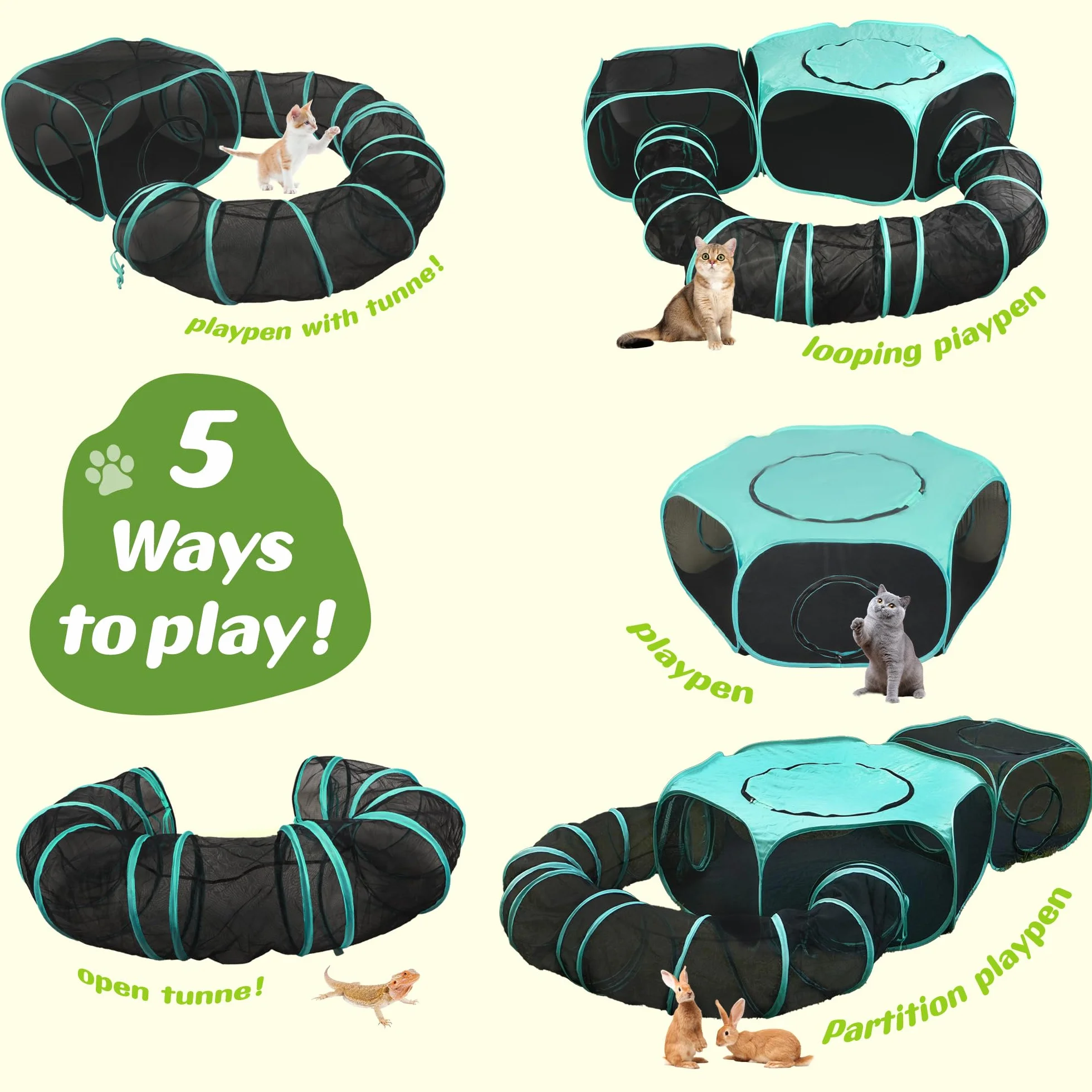 Grand enclos pour chat tente pop-up 3 en 1 modulaire avec fenêtres en réseau intérieur extérieur voyage