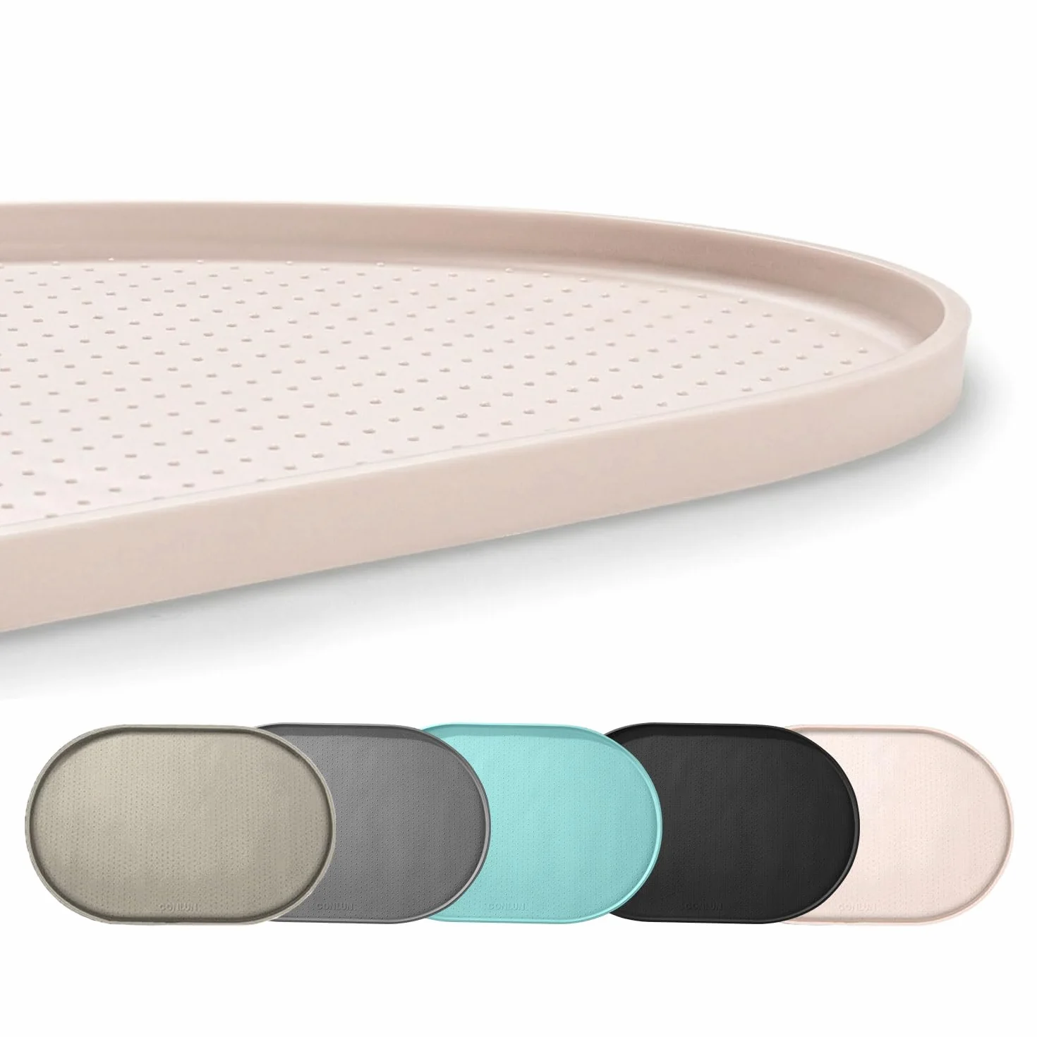 Conlun Tapis Gamelle Chat avec Rebords Surélevés de 1,2 cm pour Contenir Les Déversements, Tapis Gamelle Chien en Silicone sans BPA pour Gamelles d'eau et de Nourriture pour Animaux(Beige,48x30 cm)