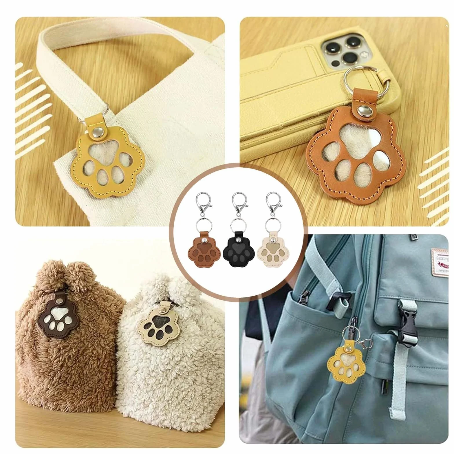 Porte-clés en Fourrure pour Animaux de Compagnie, Boîte à Souvenirs en Cuir Forme Patte de Chat