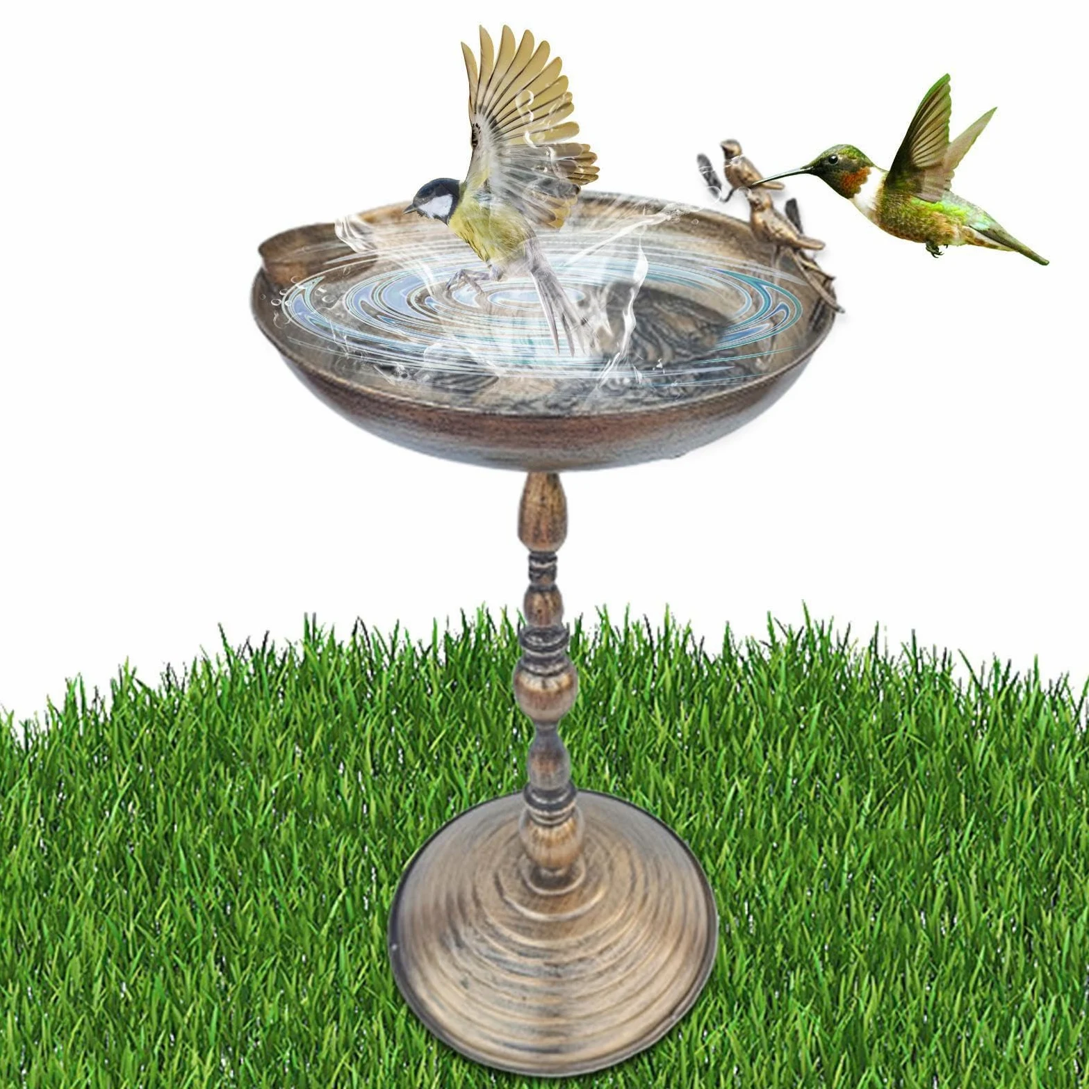 Bain d'oiseaux Extérieur | Fontaine À Oiseaux sur Pied pour Jardin - Bassin en Fer Forgé avec Plateau De Nourriture, Décoration pour Terrasse, Jardin, Balcon Et Cour