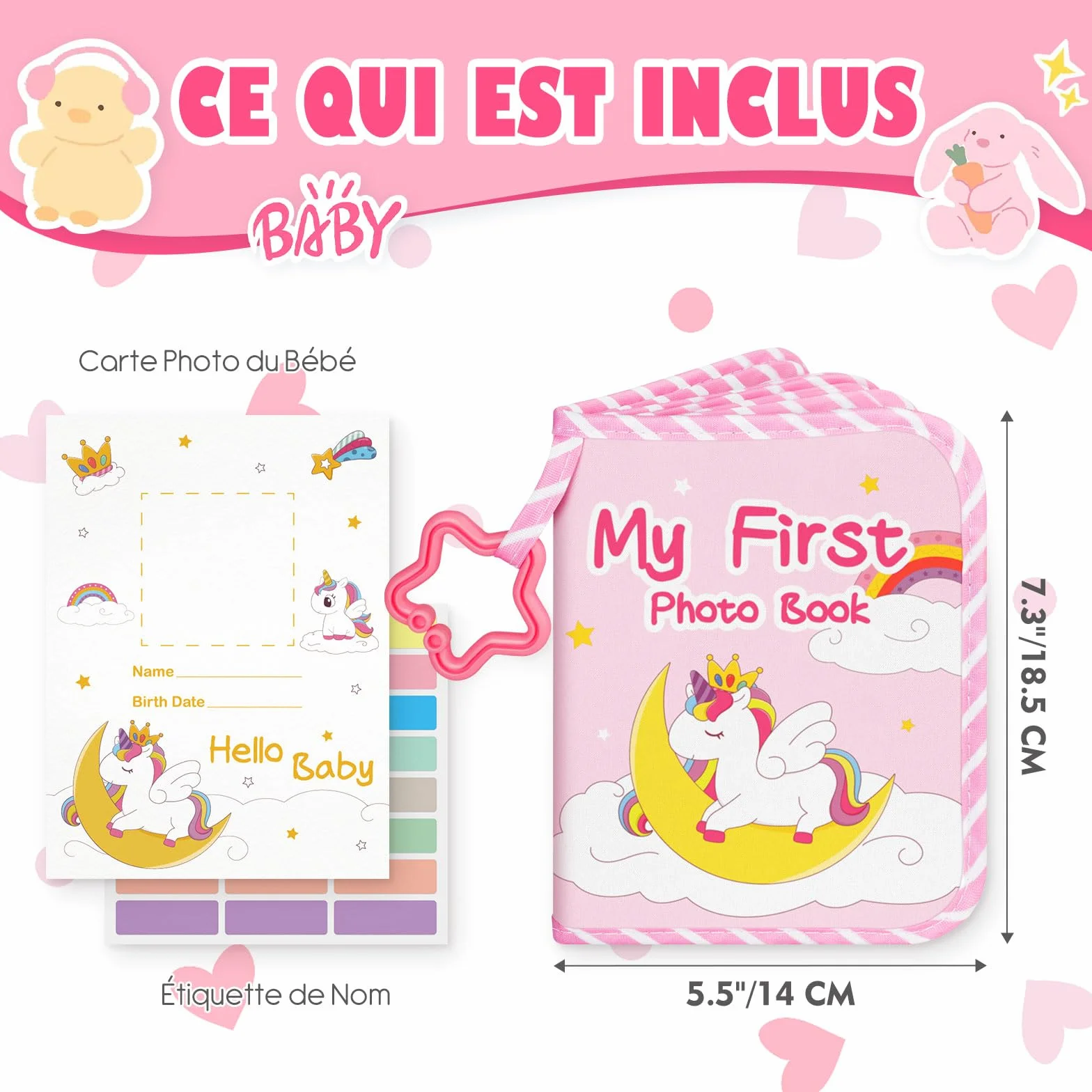 Album Photo Bebe 10x15 17 Photos Mon Premier Album Photo en Tissu Doux Livre Photo de Bébé avec 32 autocollants Cadeau Naissance Garcon Enfant (Licorne)