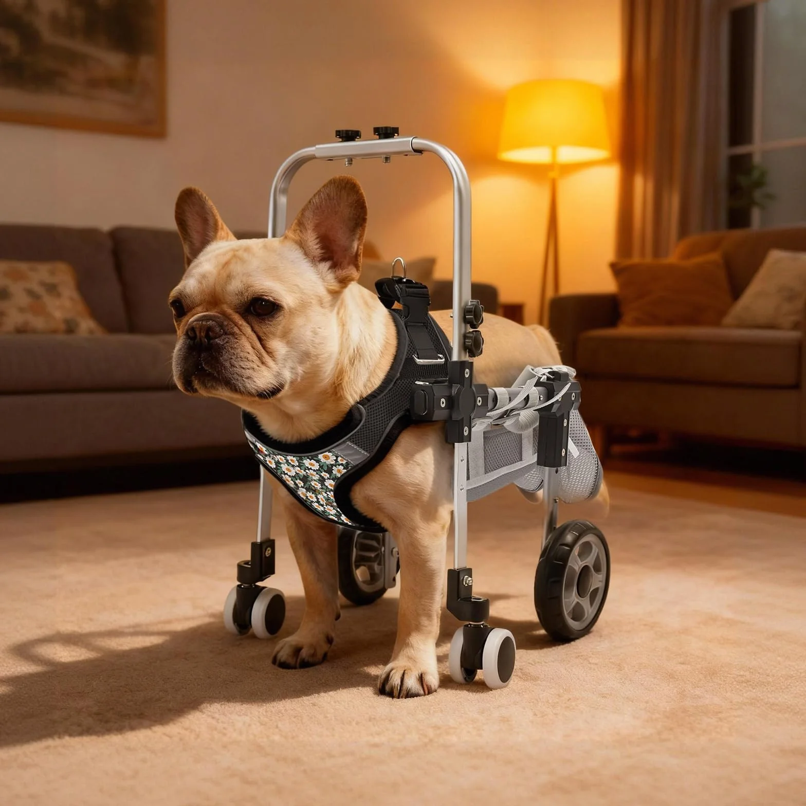Fauteuil Roulant pour Chien avec roues amortissantes en EVA et repose-pieds rembourrés,Chariots pour Chien en aluminium vec anneau en D pour laisse,largeur/hauteur/longueur réglables,noir,S