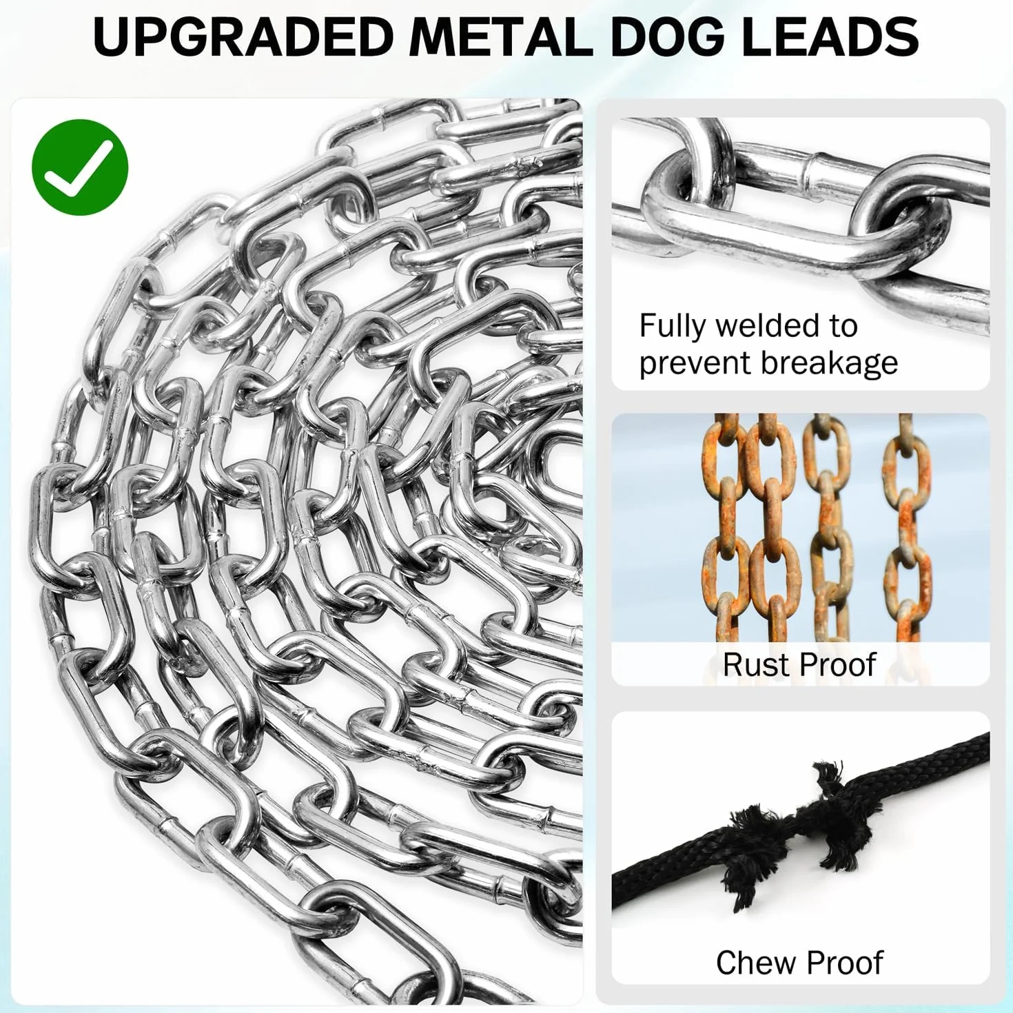 Chaîne robuste pour chien de cour 12,2 m métal résistante à la mastication crochet pivotant solide extérieur