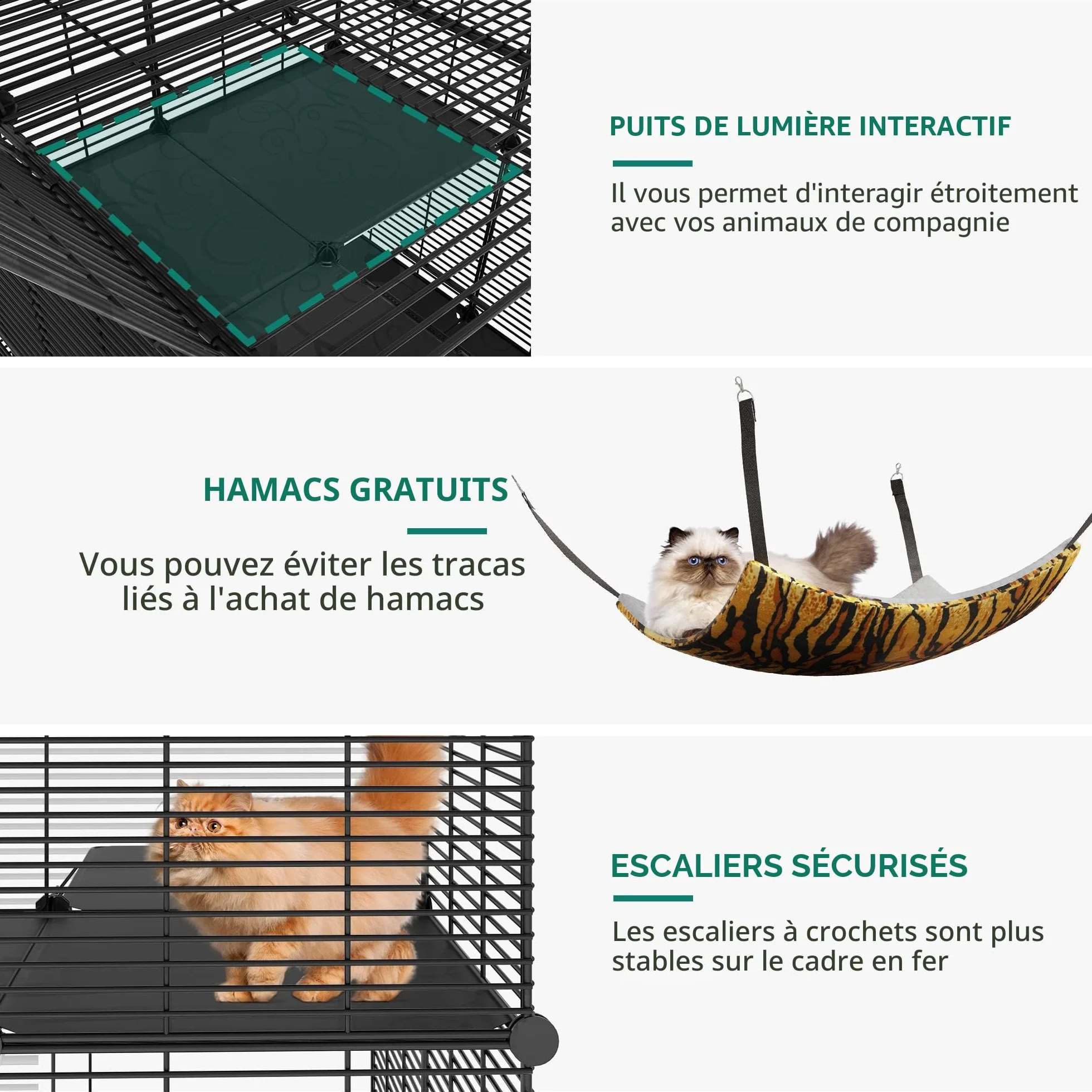 YITAHOME Cage pour Chat Extérieur/Intérieur, Enclos 3 Niveaux avec Hamac Extra Large, Fil Métallique Dense pour 1-2 Chats, Noir