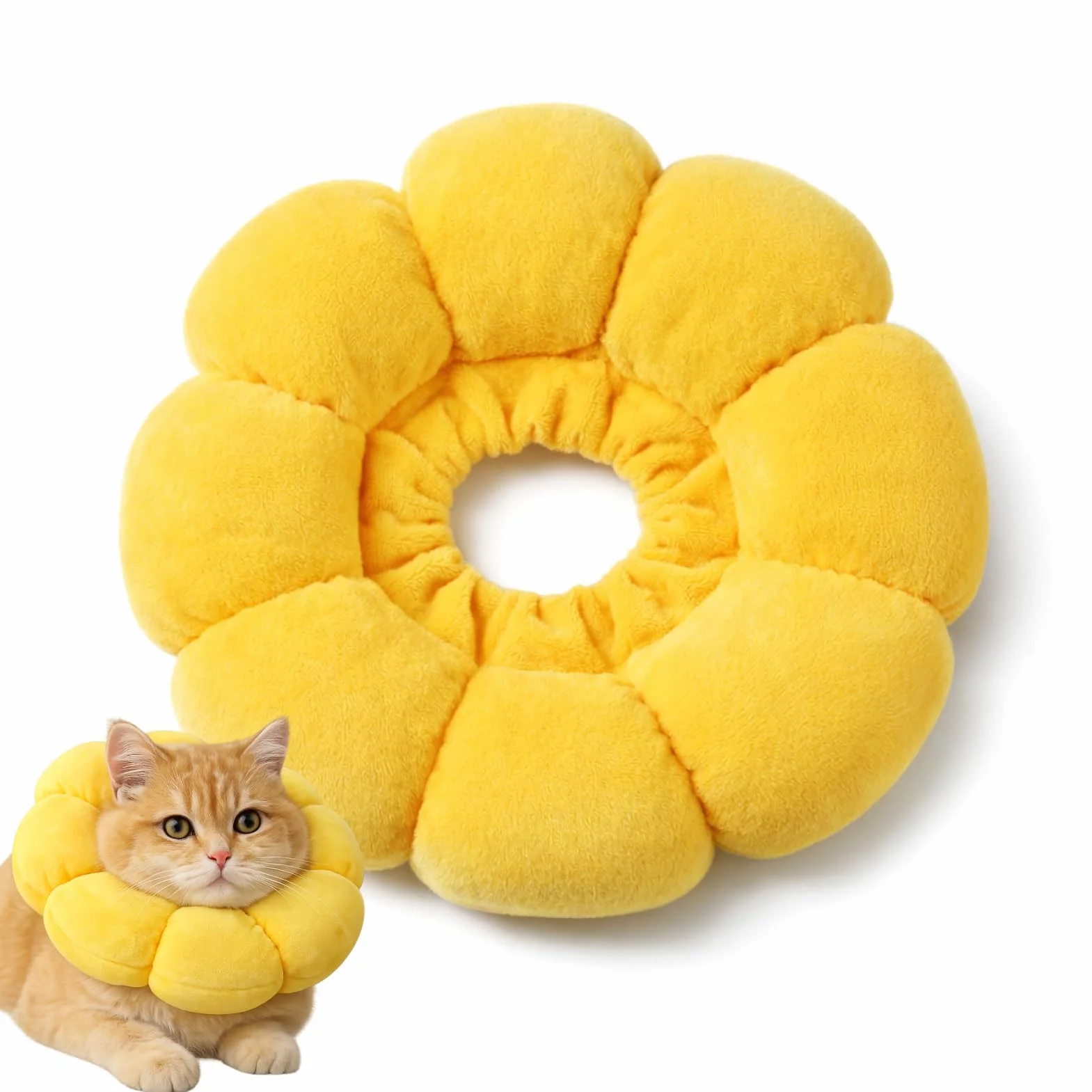 Collerette Anti-Léchage pour Chat Forme Tournesol Kit Décoration Élisabéthaine Réglable Confortable