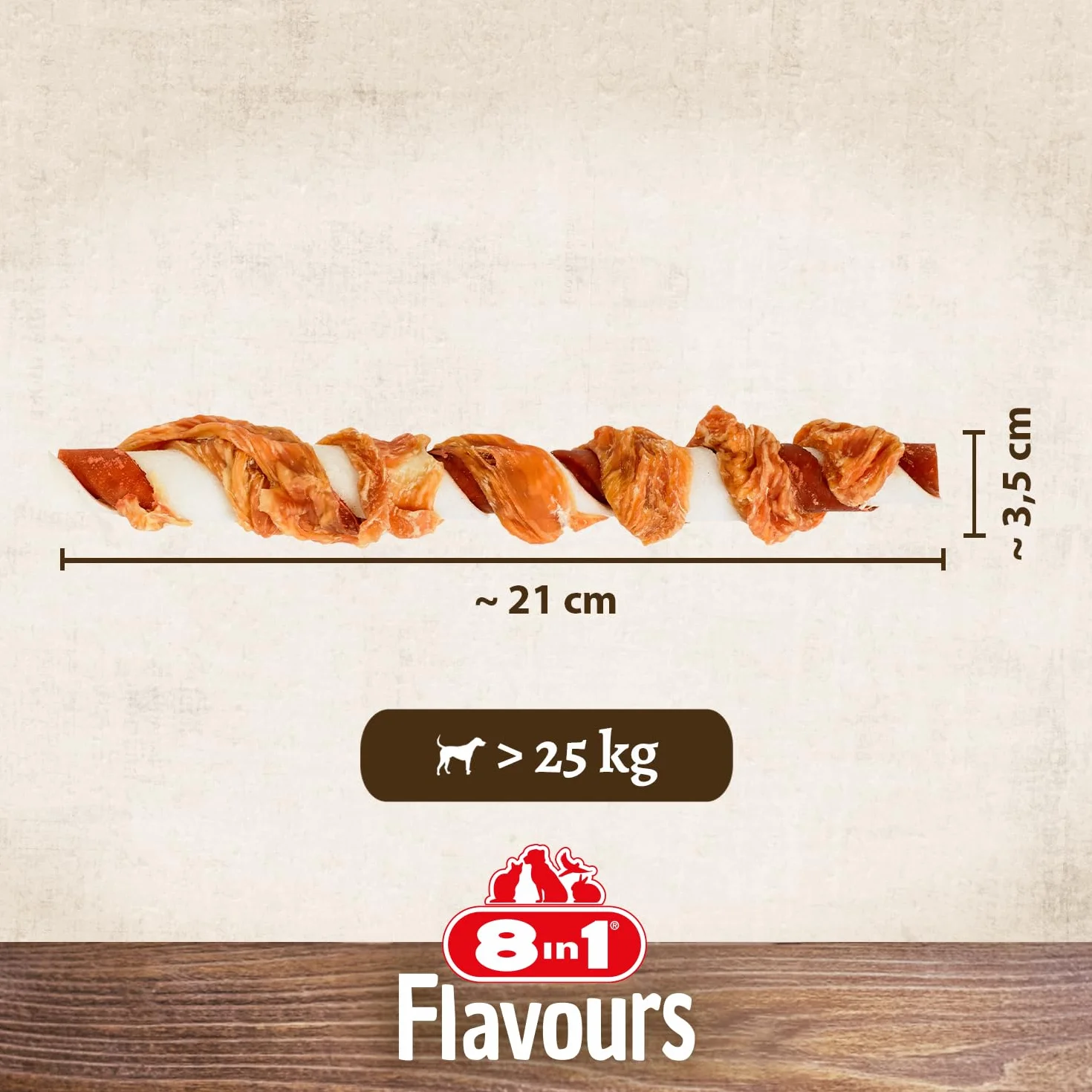 8in1 Triple Flavour Mega Twisted Sticks - Grandes bâtonnets à mâcher au Filet de Poulet, Peau de Porc et de bœuf – 140 g (2 pièces)