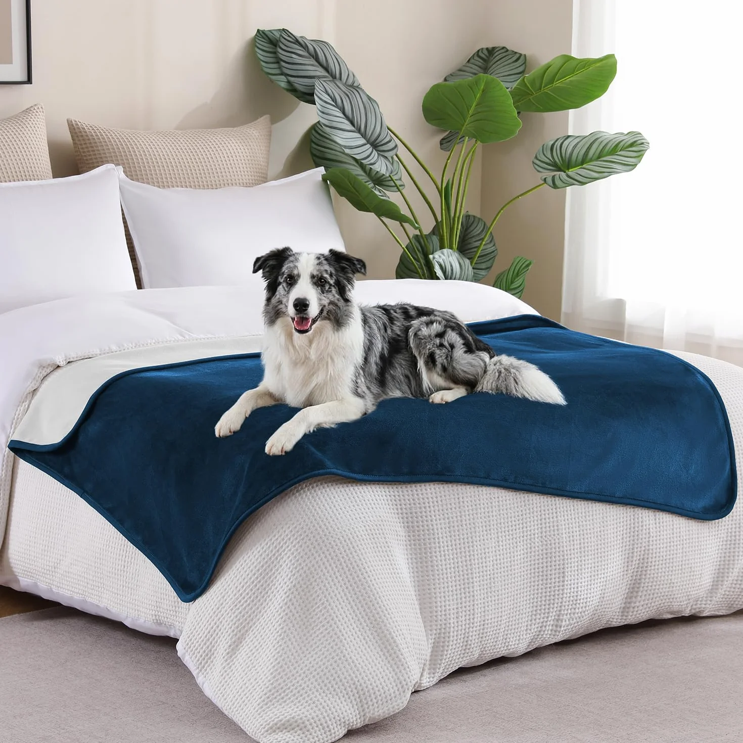 Couverture Imperméable 101x152cm pour Adultes, Protège-Matelas Réversible pour Animaux, Bleu Marine/Gris Clair