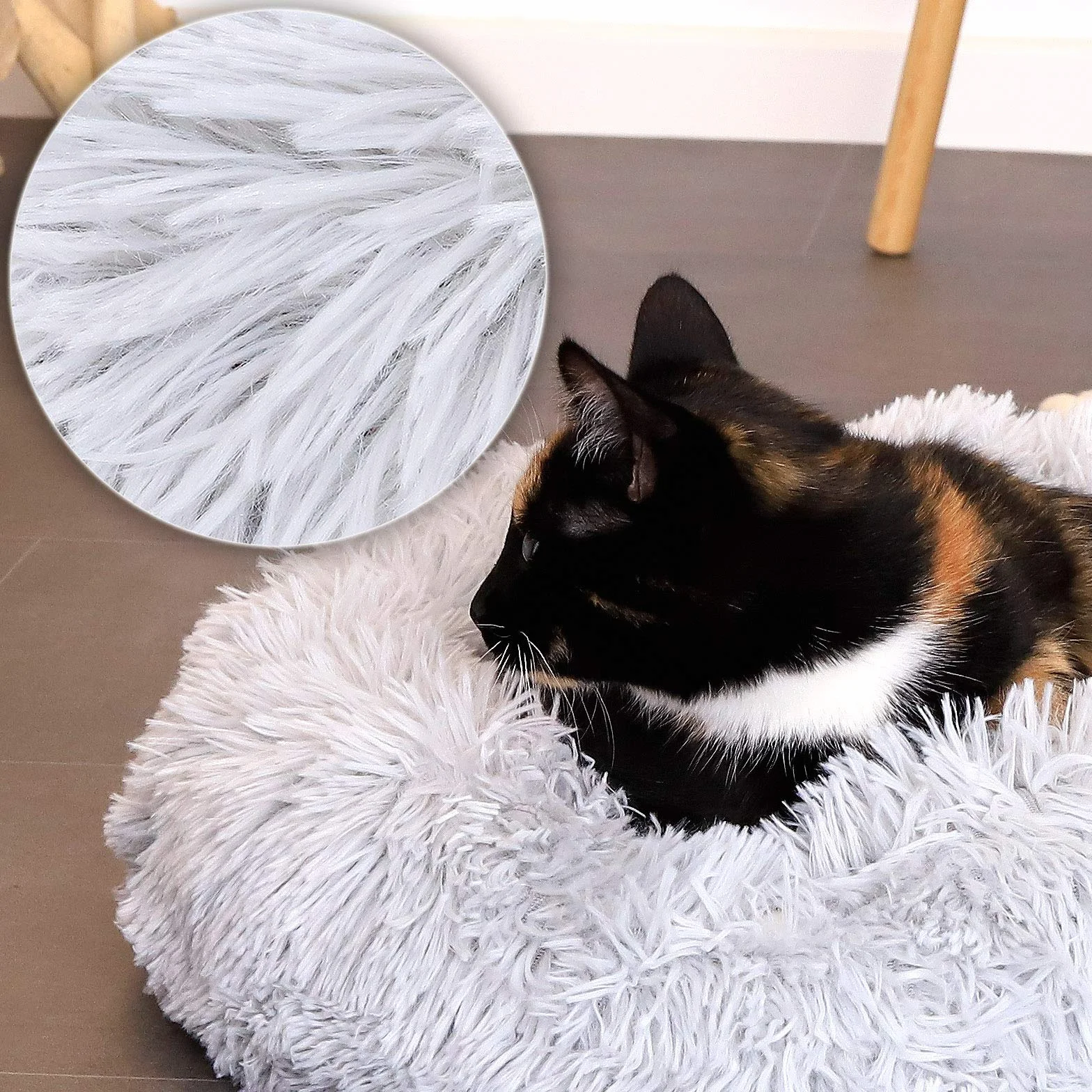 Lit Donut pour Chiens et Chats Ø40 cm, Coussin Rond Moelleux avec Rembourrage Extra épais, Gris Clair
