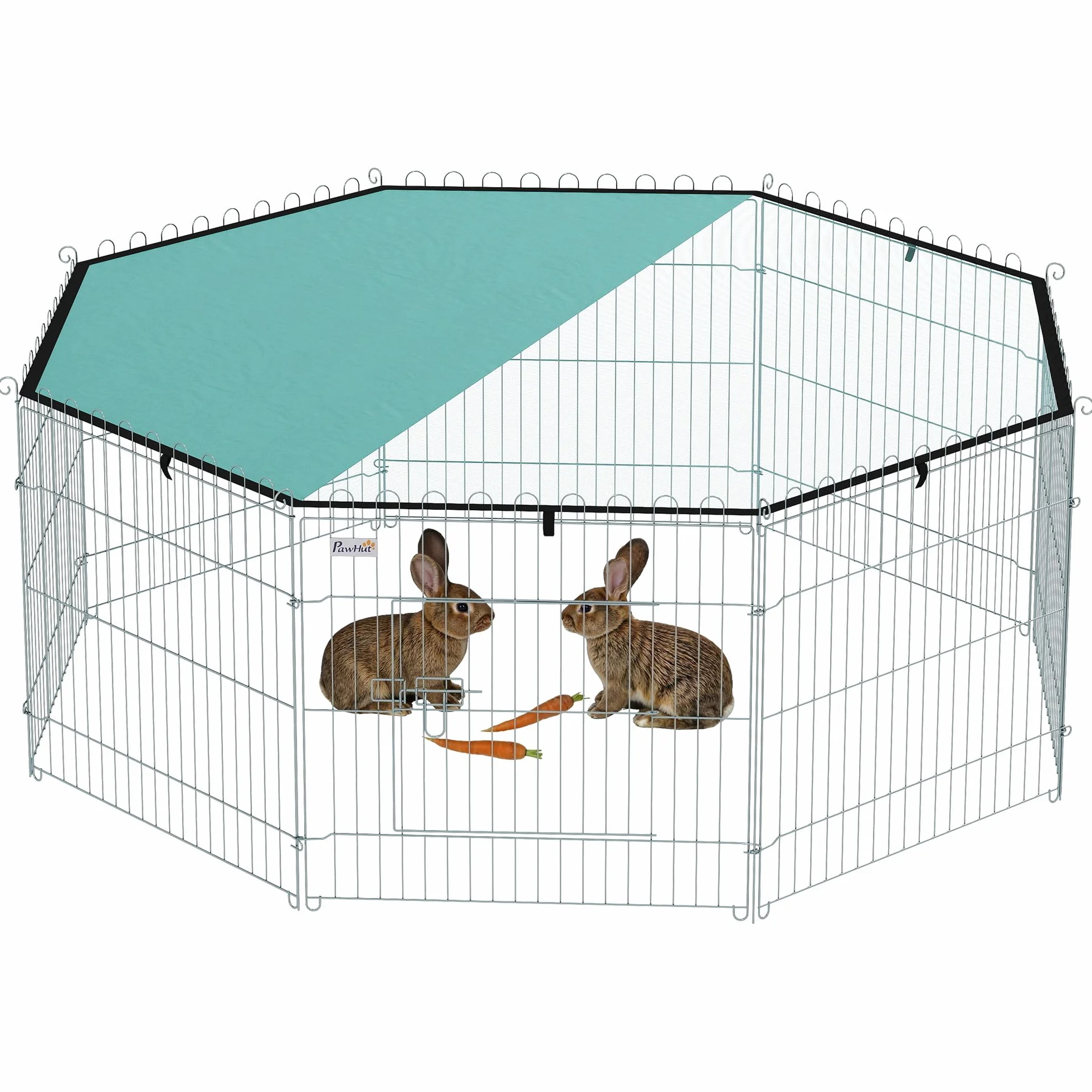 PawHut Parc pour Chien 8 Panneaux avec Toit Pliable Portable 60H cm Clôture pour Chiens Petits Taille Intérieur Extérieur Argent Vert