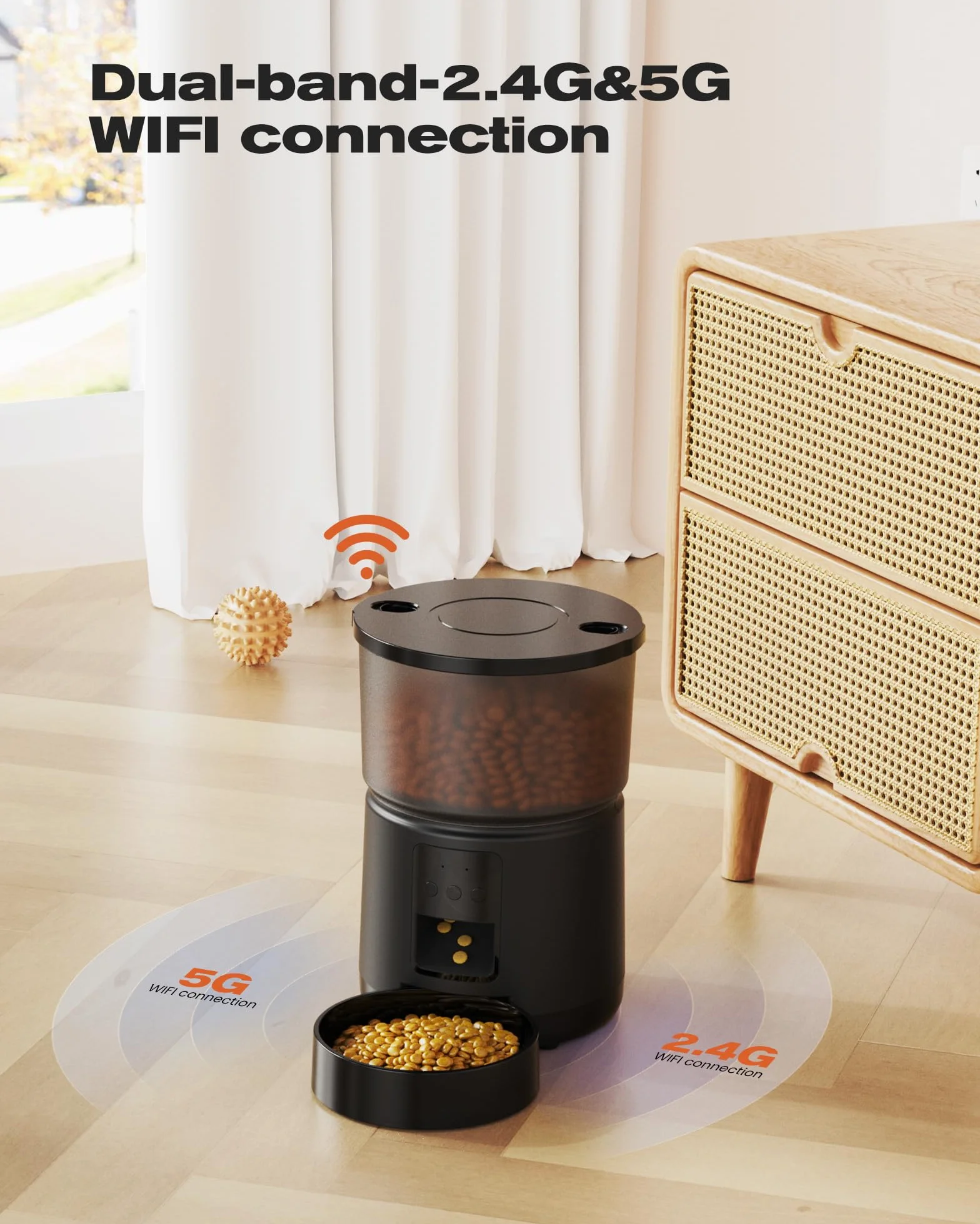 Distributeur Croquettes Chat Automatique WiFi 5G/2,4G Contrôle App Enregistrement Vocal Double Alimentation Grande Capacité 3L 10 Repas par Jour