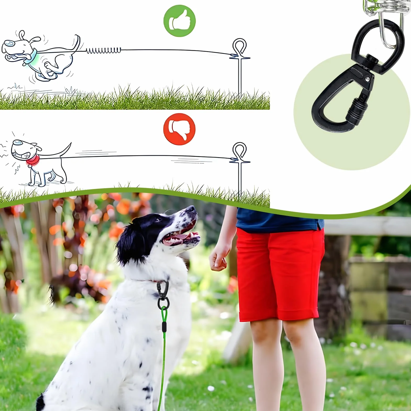 Laisse pour chien 6 m 4 mm câble acier crochet rotatif