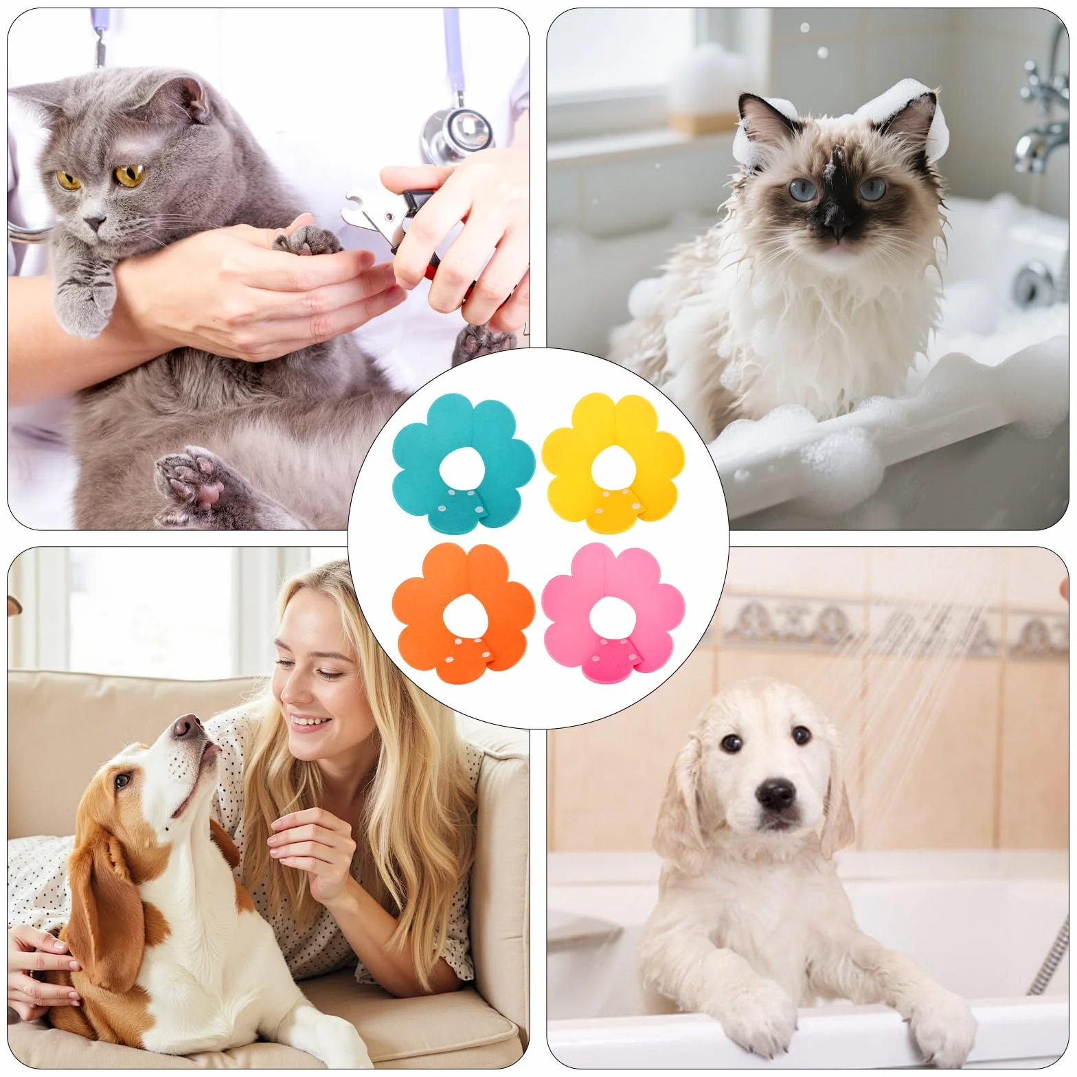 Lot de 4 Collerettes Chat Anti Léchage Réglables, Collier Élisabéthain pour Récupération Postopératoire (M)