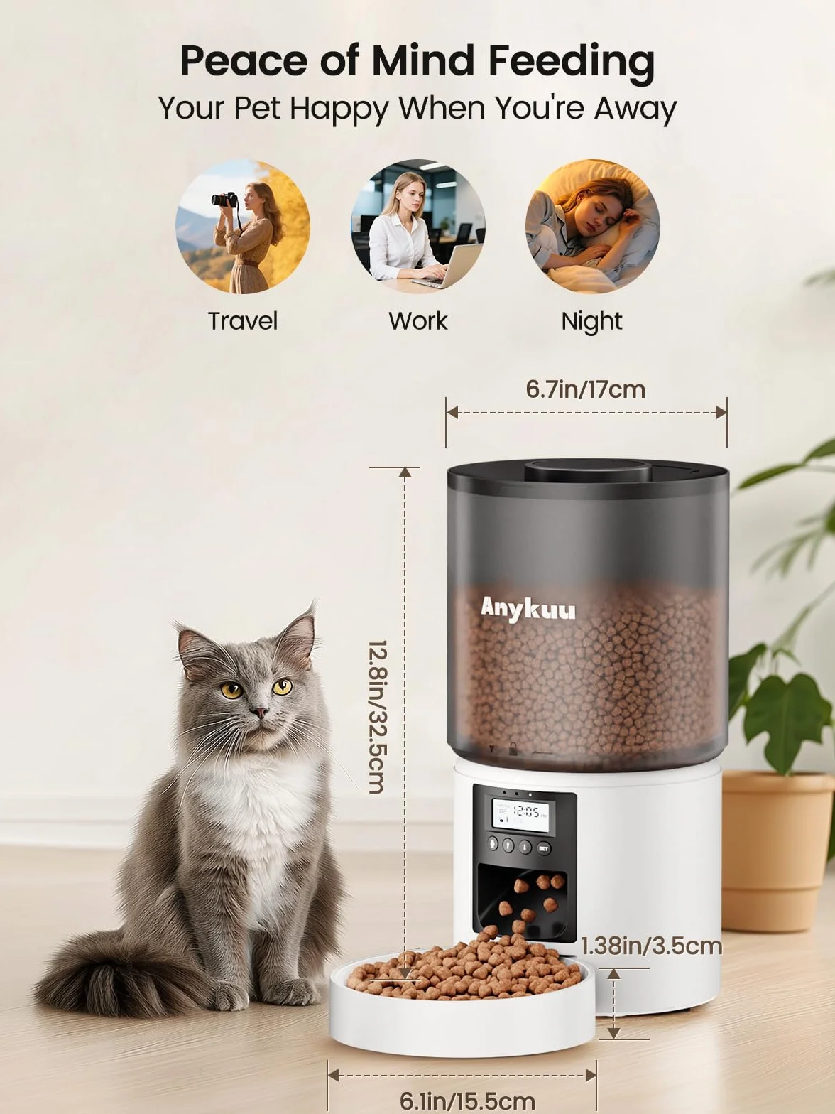 Distributeur Croquettes Chat Automatique 4L Fonction Vocale 10s 6 Repas Minuterie Programmable