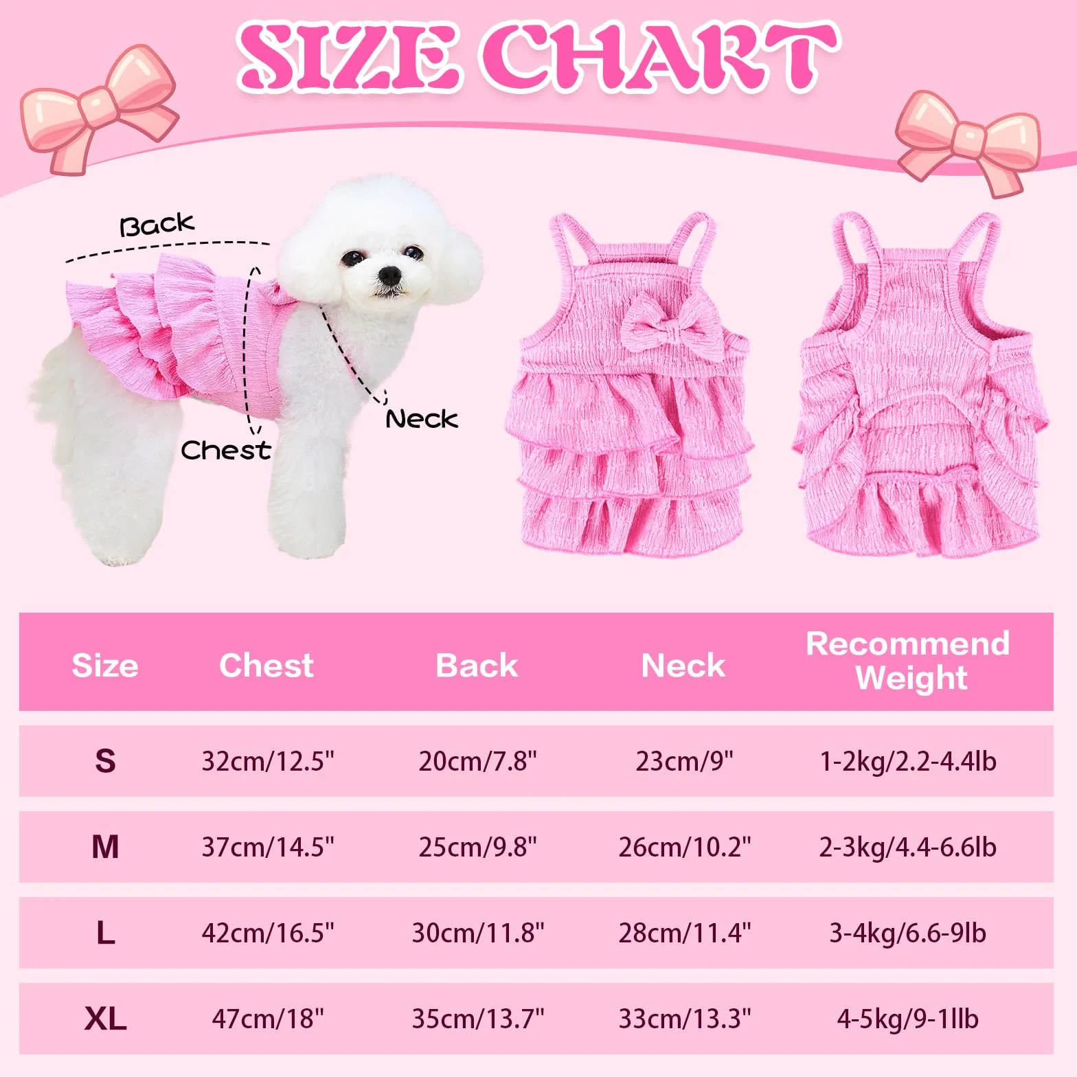 Robe pour chien et chat petite taille – Robe gâteau plusieurs niveaux nœud – Vêtement été Yorkshire Chihuahua