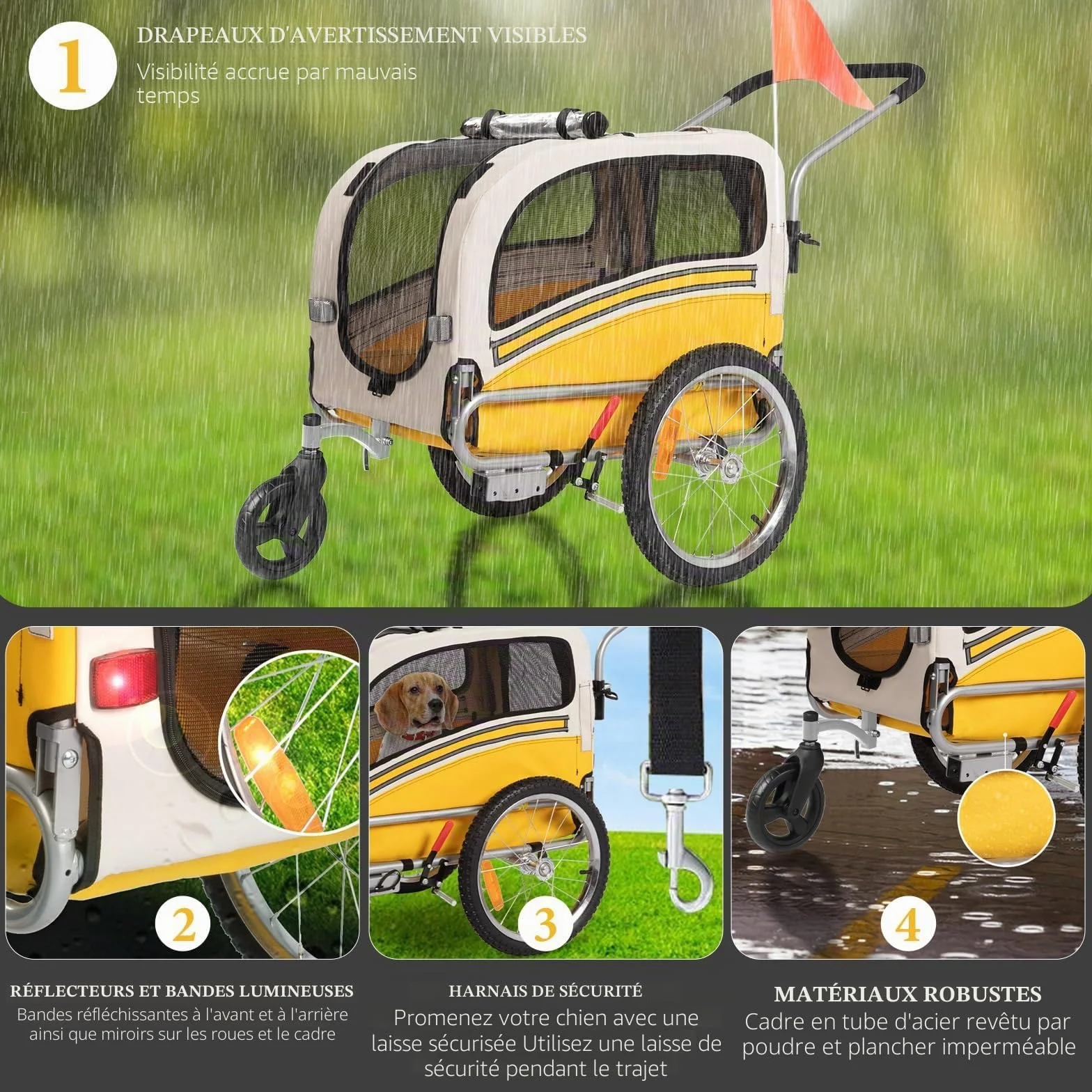 Remorque pour Chien 2 en 1 Vélo Jogging, Chariot Transport 30 kg Pliable avec Freins