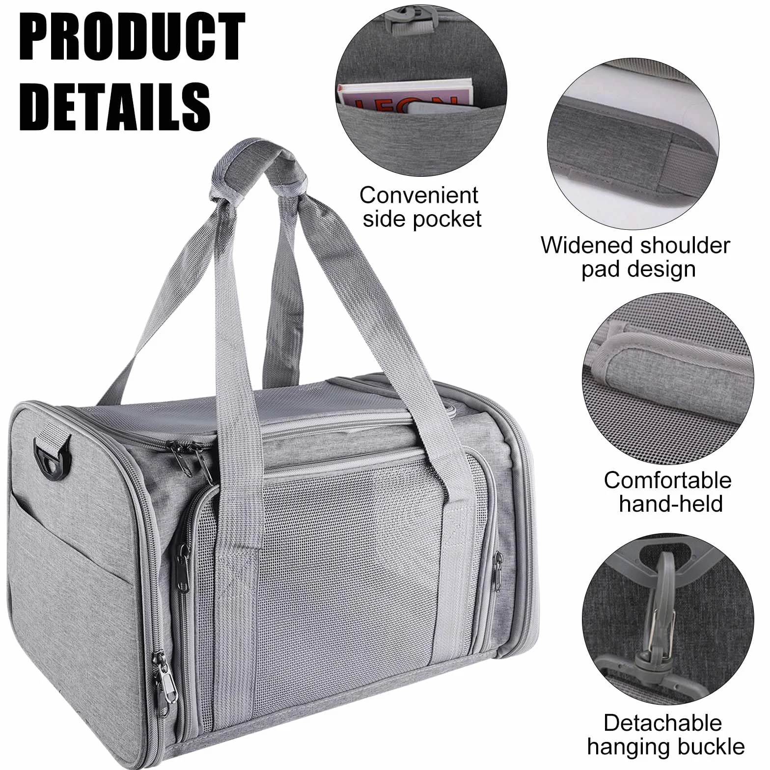 Sac de transport pour chat - 40 x 25 x 25 cm - Petit sac de transport pliable de 3 kg - Avec bandoulière - Boîte de transport pour chat - Boîte de transport pour petits chats - Taille S