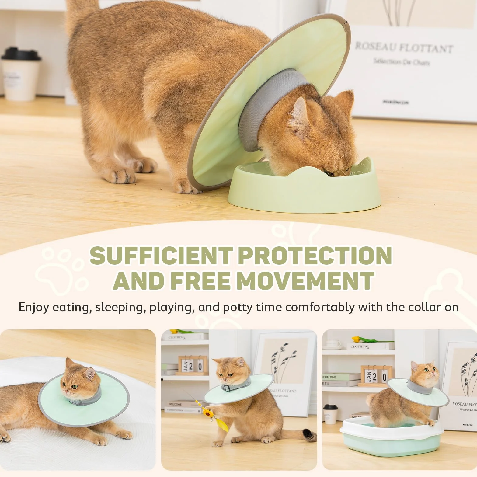 Collerette Anti-Léchage pour Chat Ajustable Pliable Collier Élisabéthain Souple Vert
