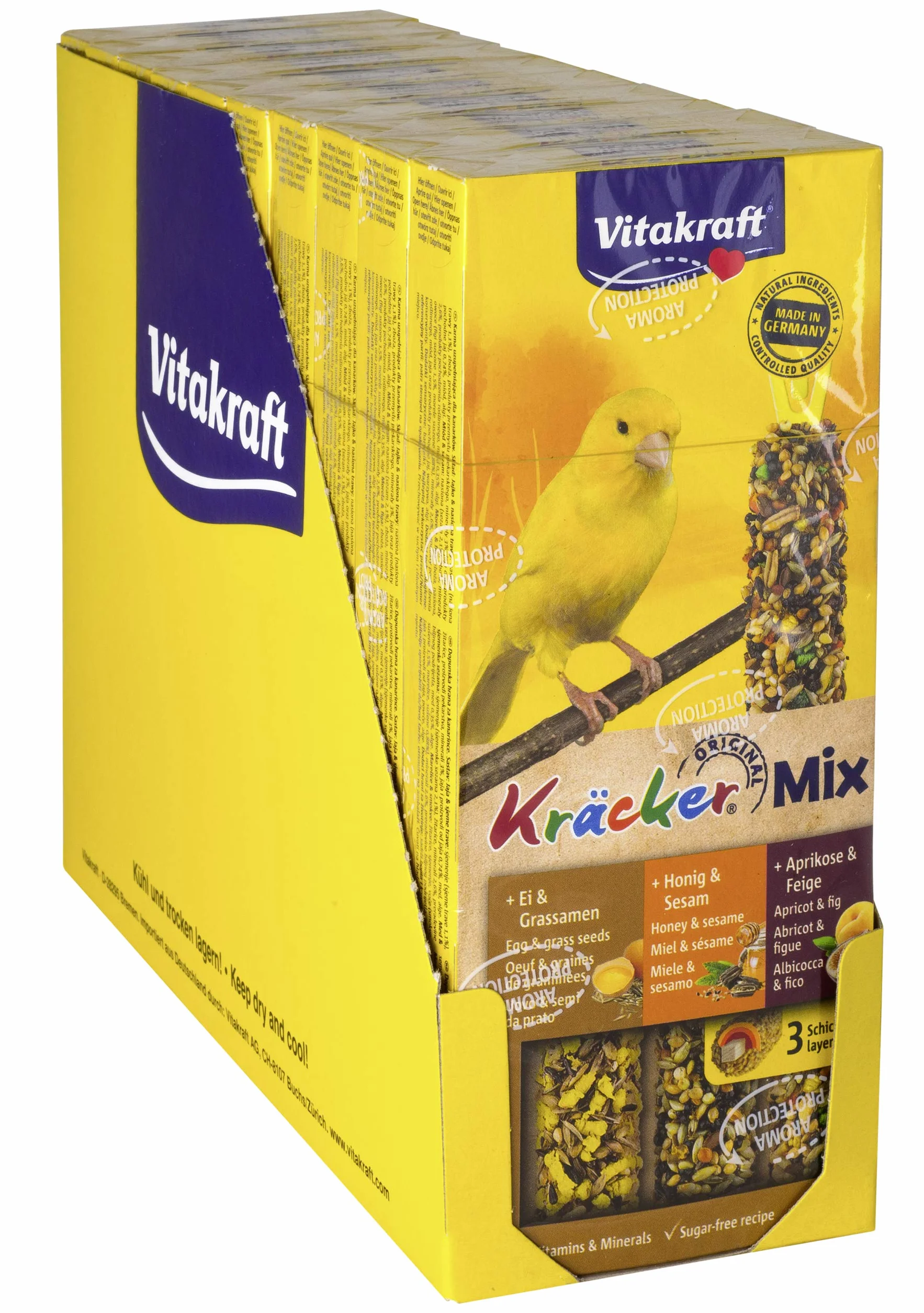 VITAKRAFT Set de 10 Boîtes de 3 Kräckers Trio Mix Friandise pour Canaris Œuf/Graines de Graminées/Figue Abricot/Miel Sésame