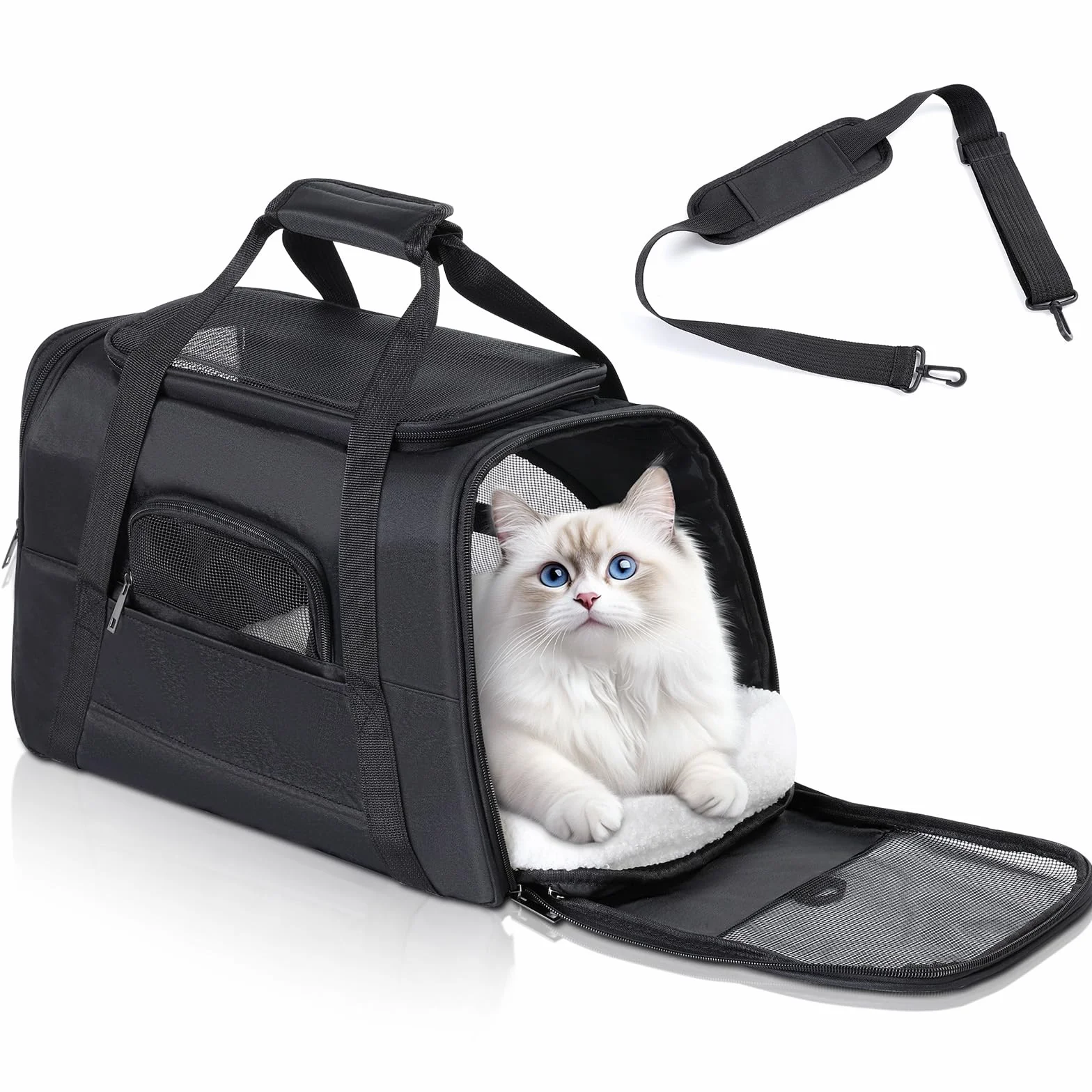 Romon Sac Transport Chat Chien Respirant Pliable jusqu'à 6 kg avec Matelas en Peluche
