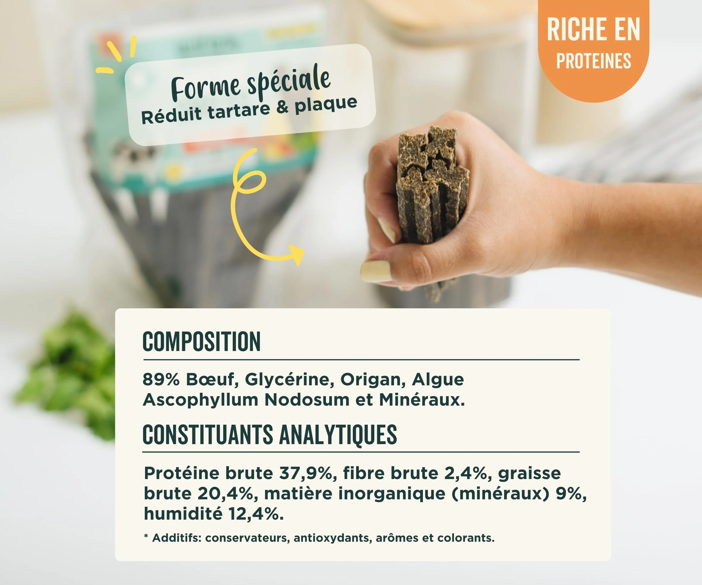 Wolf Belly Stick Dentaire Chien Naturel 28 unités 89% Bœuf Origan sans Céréales Hygiène Bucco-Dentaire Haleine Fraîche Riche en Protéines
