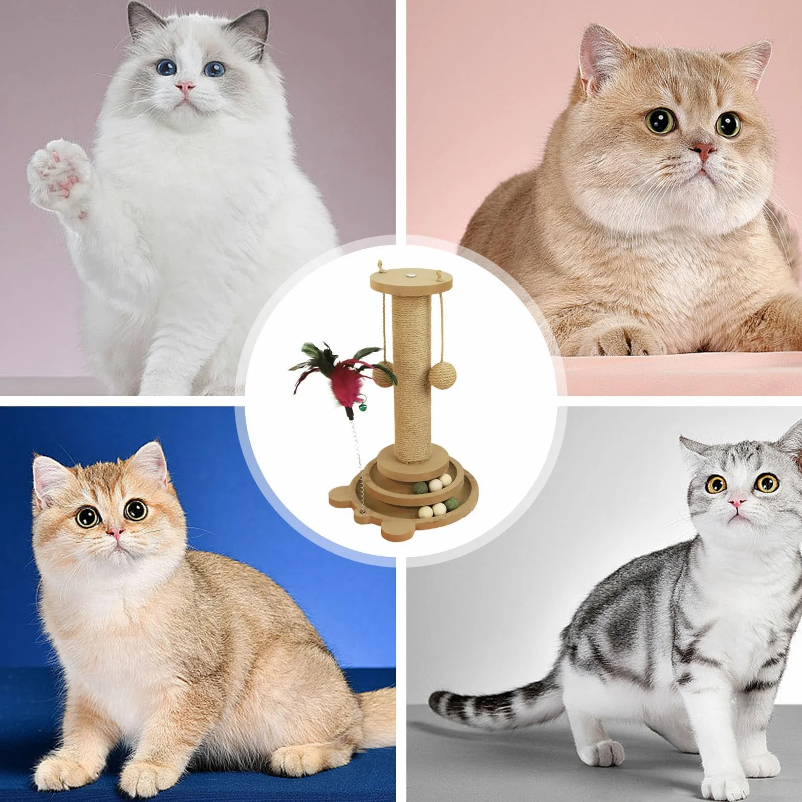 Griffoir À Griffes pour Chat Circuit À Balle pour Chat | Cadre d'Escalade Vertical avec 2 Boules de Sisal Adapté aux Grandes et Petites Tailles Zone de Détente pour Chaton