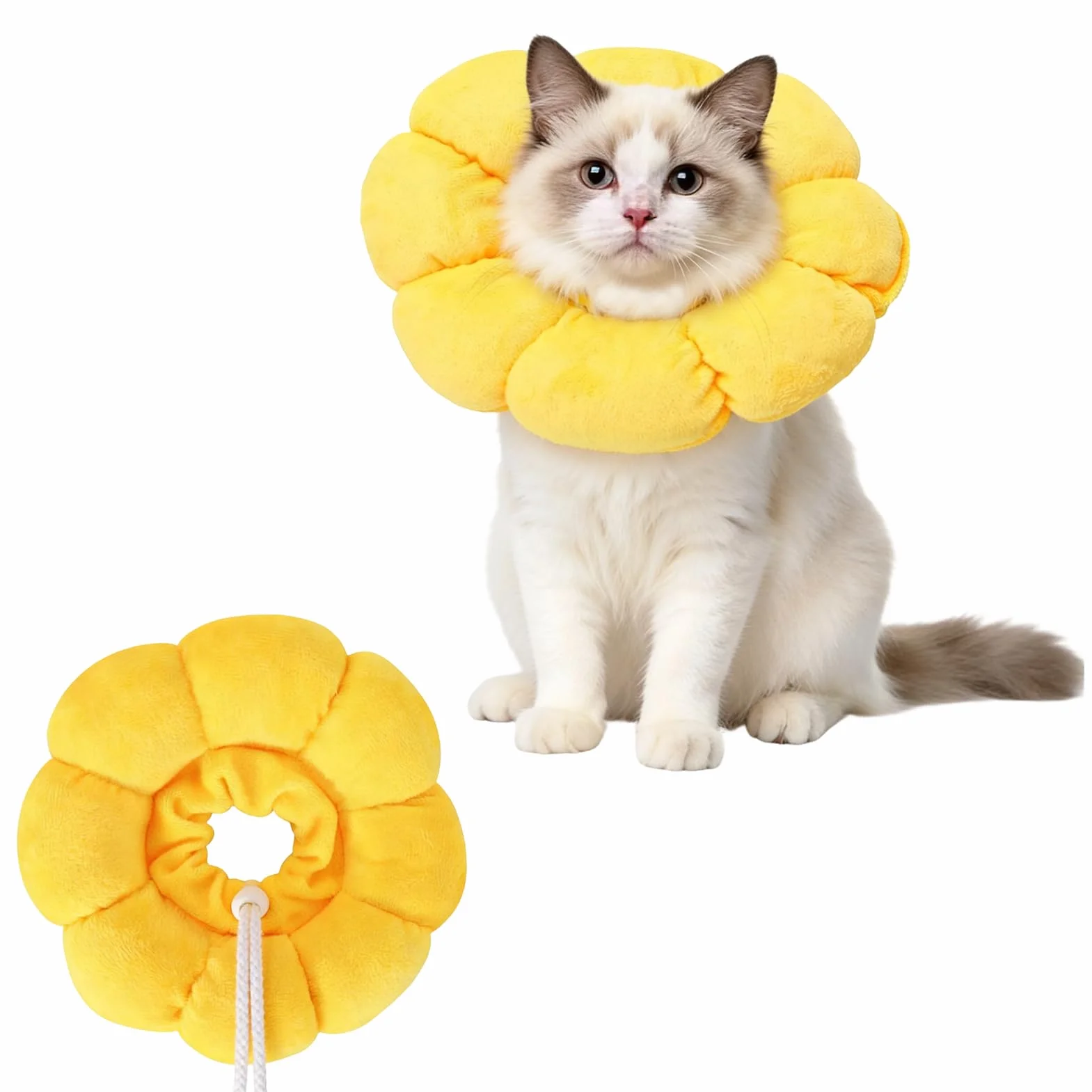 Colerette Chat Anti Lechage, Adjustable Fleurie, Confortable Souple pour Post-Opératoire, Hygiène et Anti-Parasites Extérieurs - Jaune, M