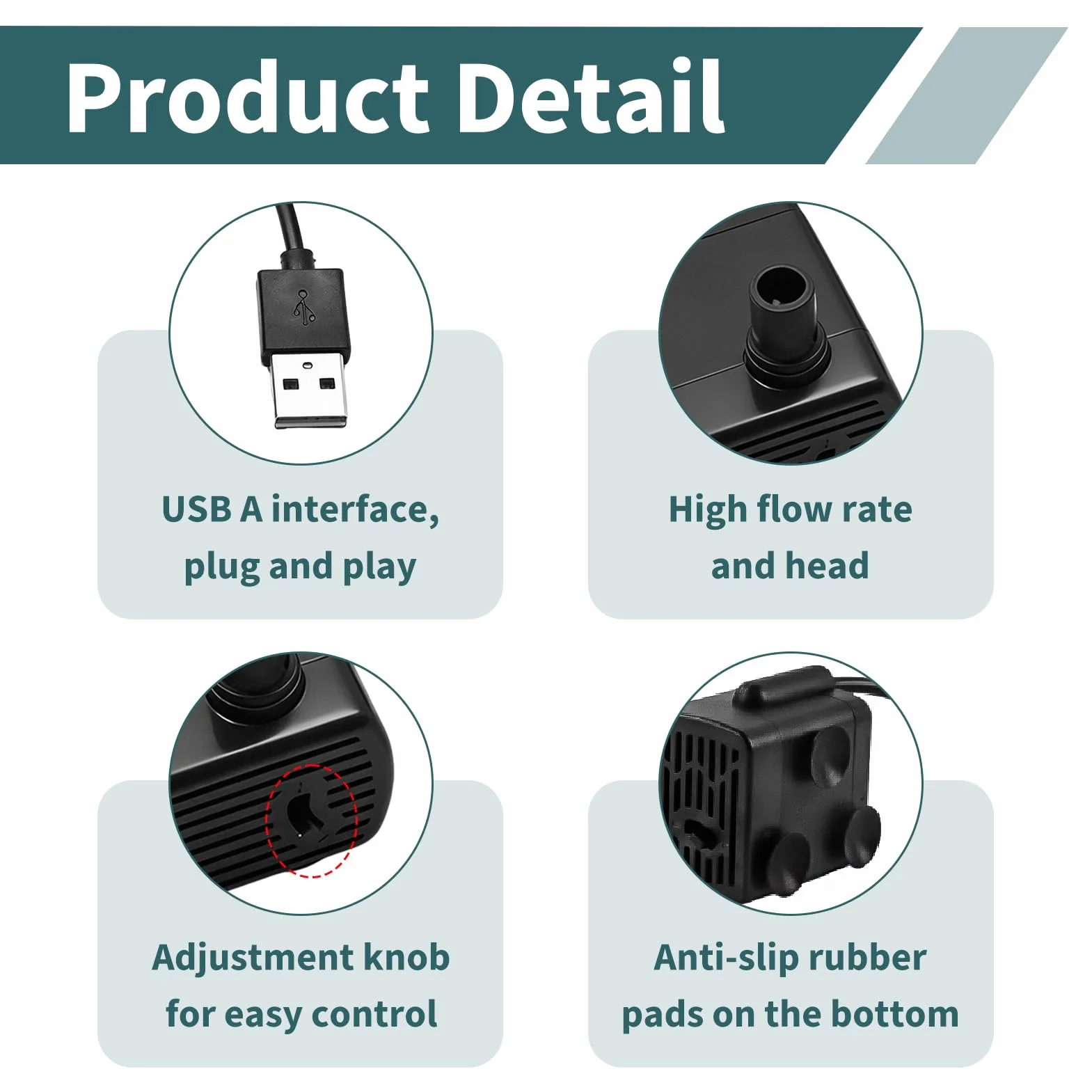 Pompe à Eau Submersible USB DC 5V 1-3W 200L/H Mini Pompe Aquarium Silencieuse pour Fontaine Hydroponie Bassin
