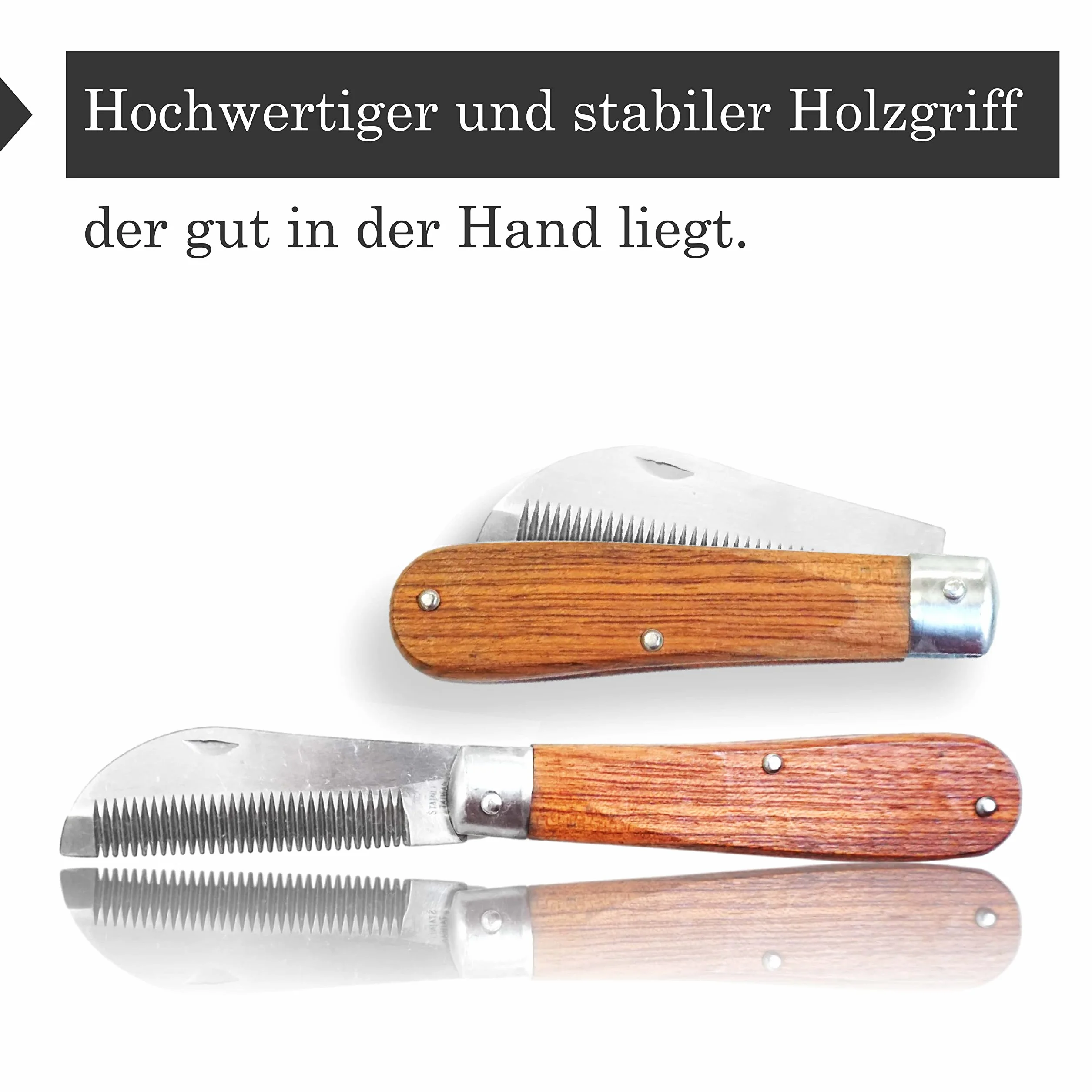 Pferdelinis Couteau à étirer pour Chevaux 18 cm Acier Inoxydable Pliable Manche en Bois