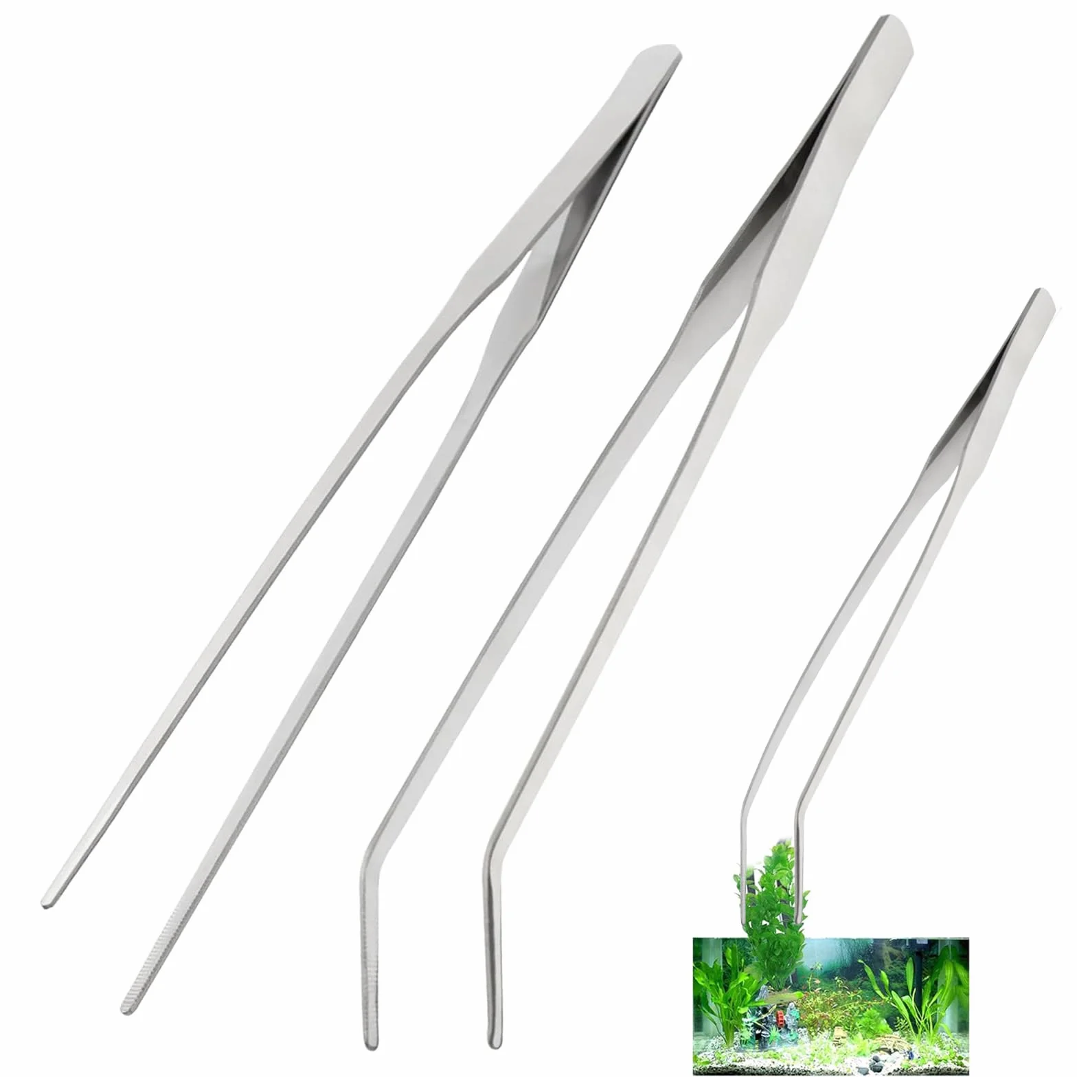 Pince pour Aquarium incurvée 27 cm Acier Inoxydable 2 pièces Droite et Pointe courbée