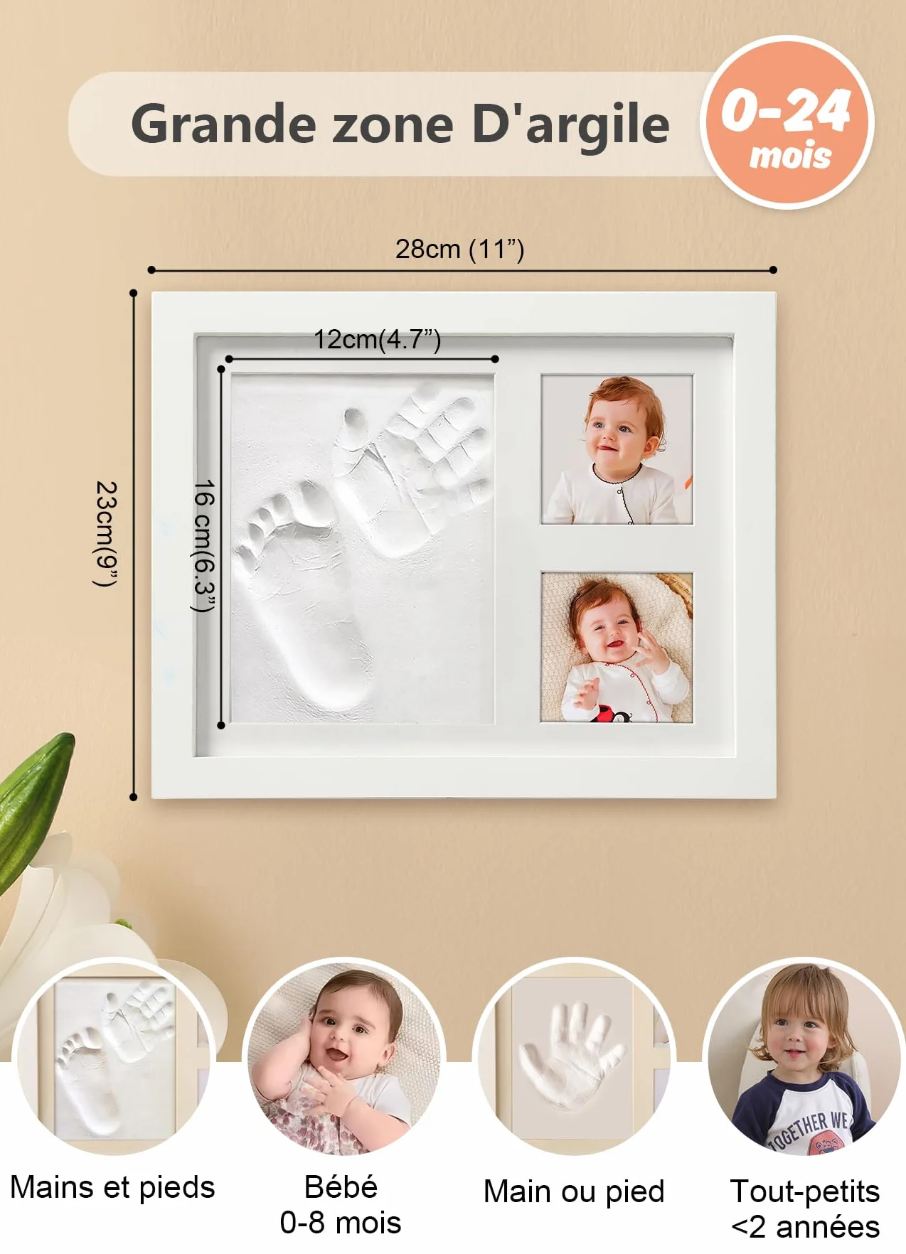 Cadre Empreintes Bébé Kit Empreinte Pieds et Mains Personnalisé Cadeau Nouveau Né Naissance Blanc