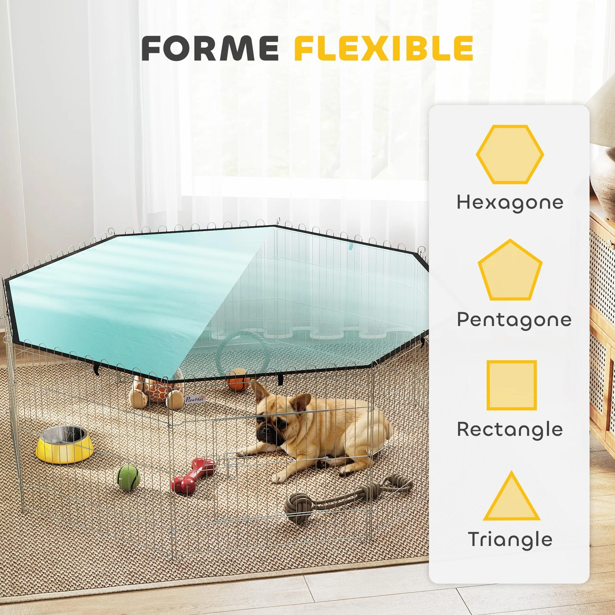 PawHut Parc pour Chien 8 Panneaux avec Toit Pliable Portable 60H cm Clôture pour Chiens Petits Taille Intérieur Extérieur Argent Vert