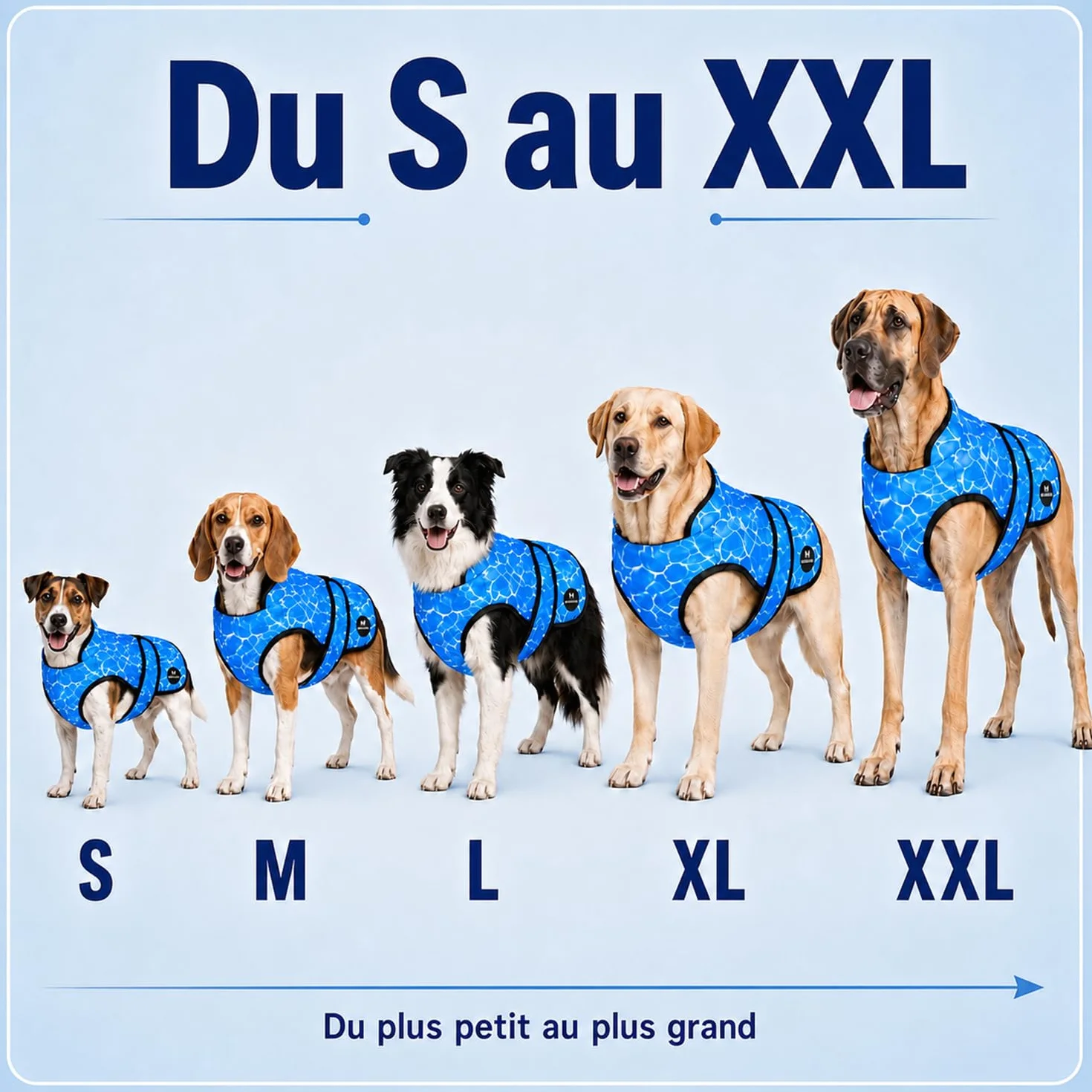 DOGOPAL Gilet Rafraîchissant pour Chien Activé par l'Eau, Veste Réfrigérante avec Protection UV, Manteau d'Été Léger et Respirant à Col Haut (Bleu, XXL)