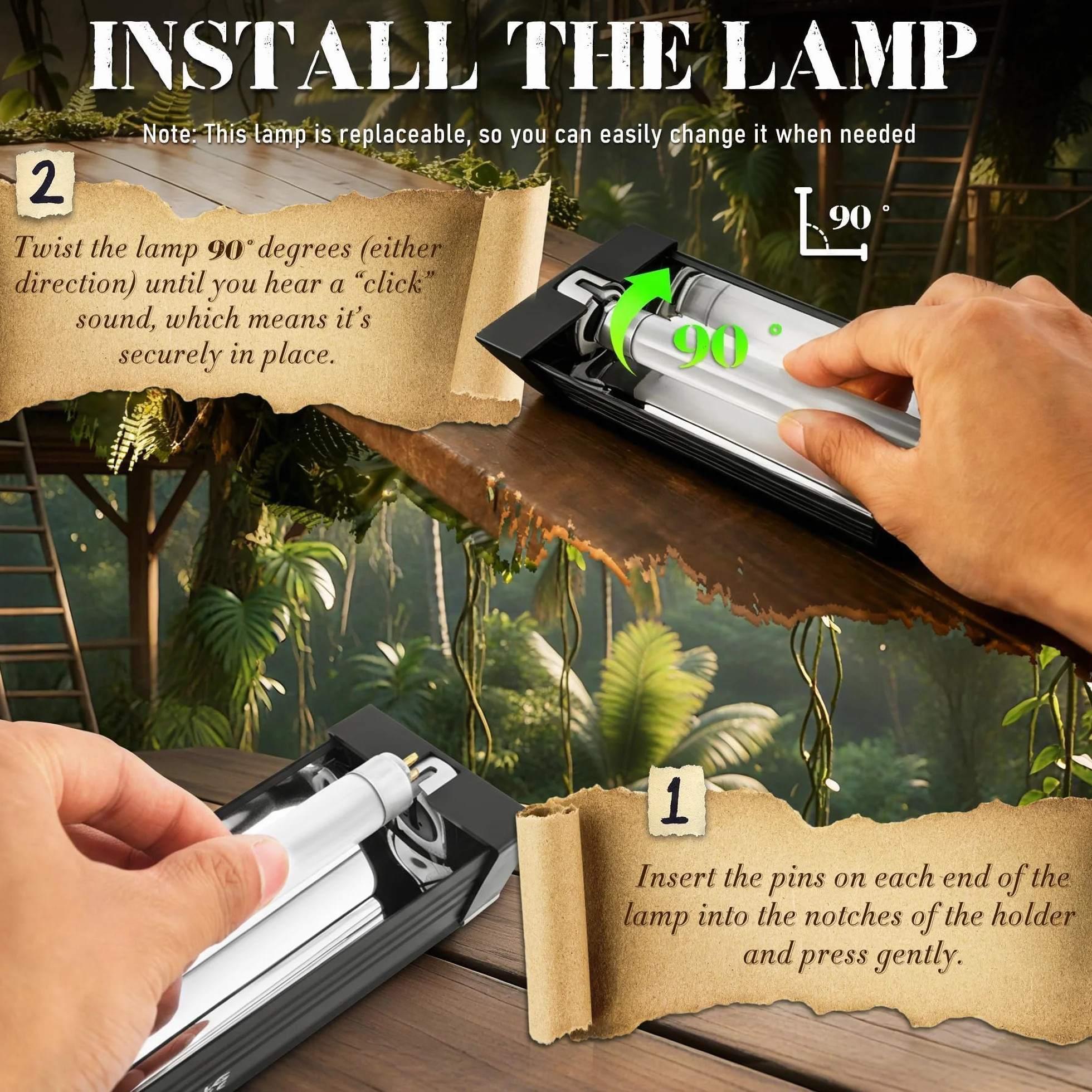 Lampe UVB T5 31,8 cm 8 W pour reptile terrarium avec ampoule UVB 5.0
