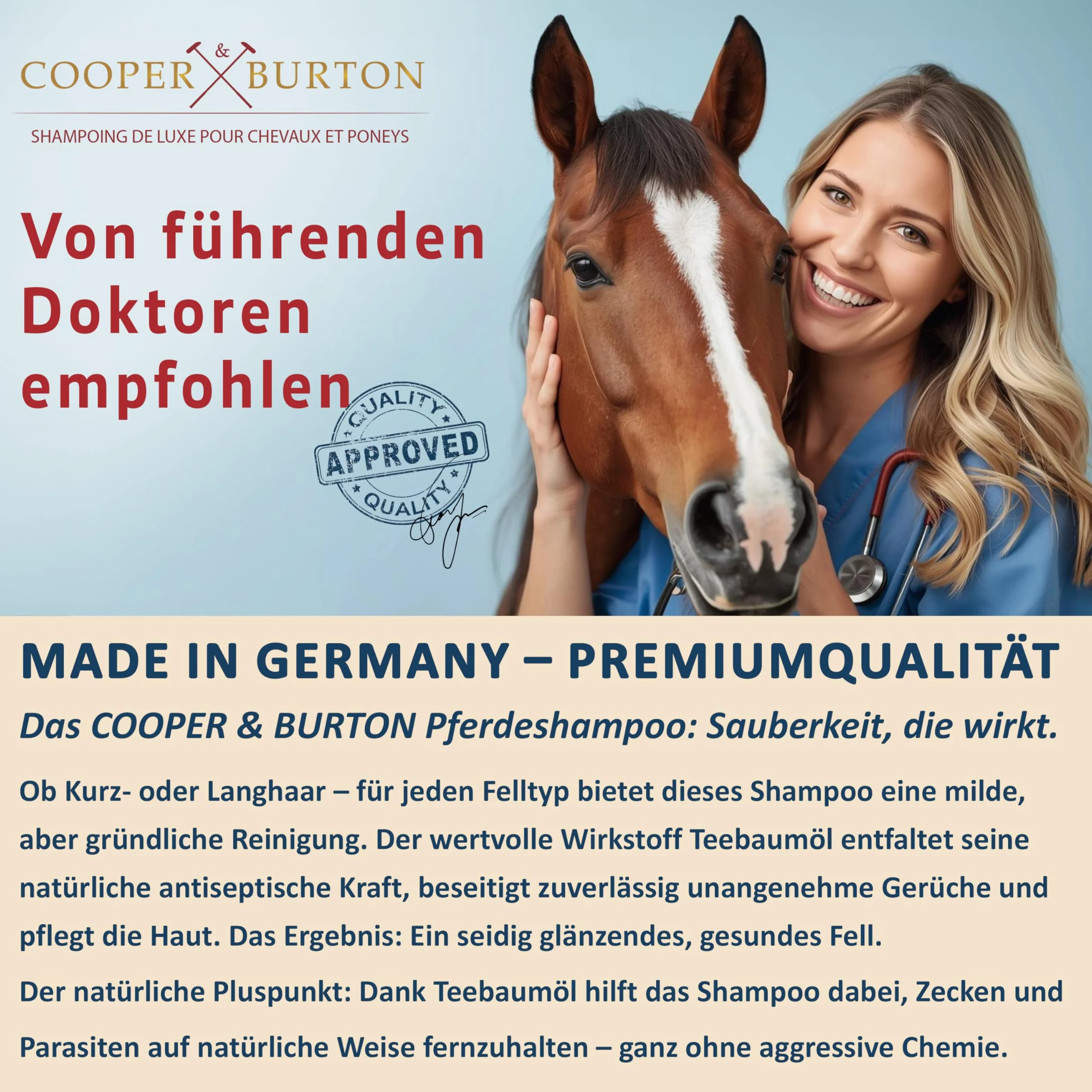 COOPER & BURTON Huile d'arbre à thé Shampoing pour chevaux et poneys 500 ml pH neutre