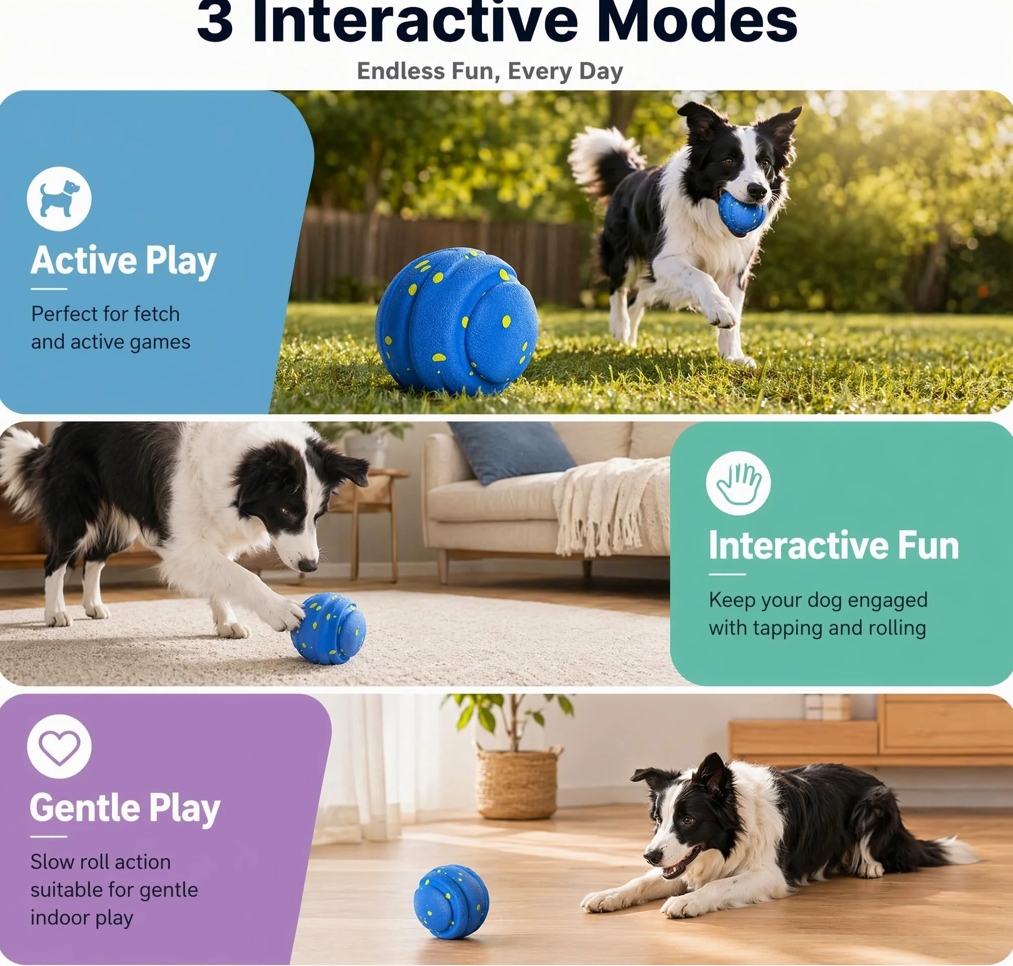 Balle interactive pour chien pour mâcheurs agressifs, jouets à mâcher pour chien, jouets d'enrichissement pour chien, mouvement automatique, rebondissement, rotation, rechargeable de type C