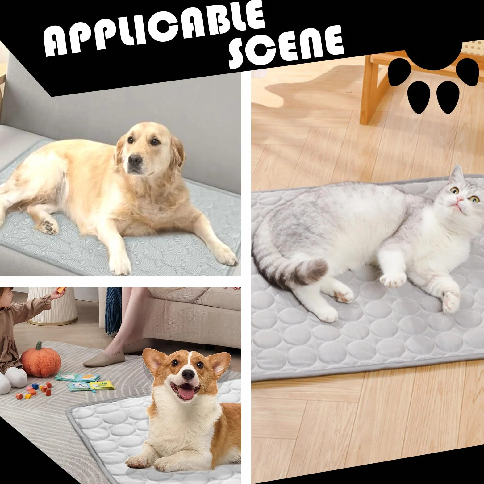 Tapis Refroidissant pour Chien 27,5 x 21,6 Pouces Couverture Rafraichissant Réfrigérante Gris