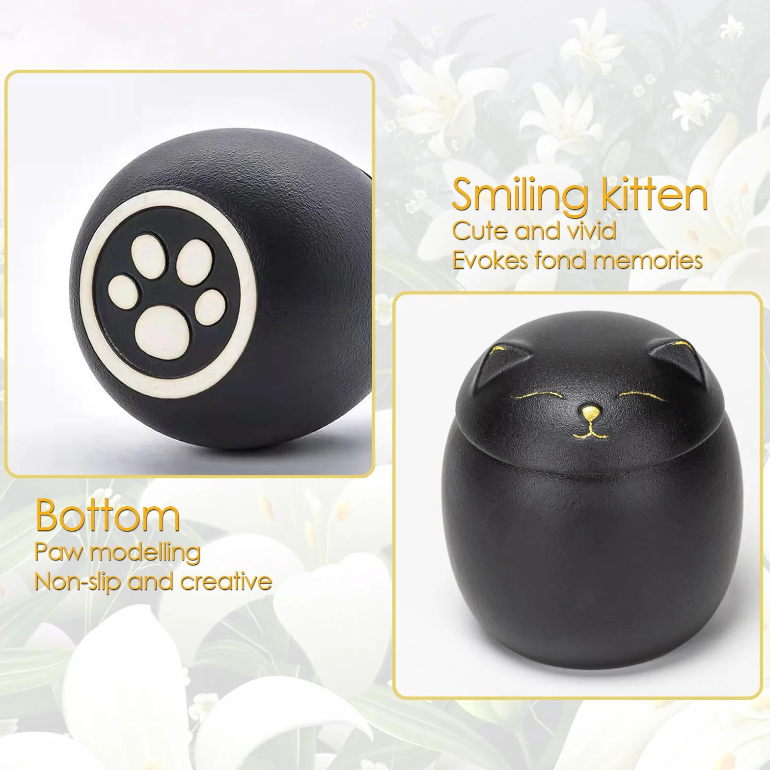 Urne funéraire pour cendres de chat en céramique mate noire taille L – Cadeau souvenir fait main