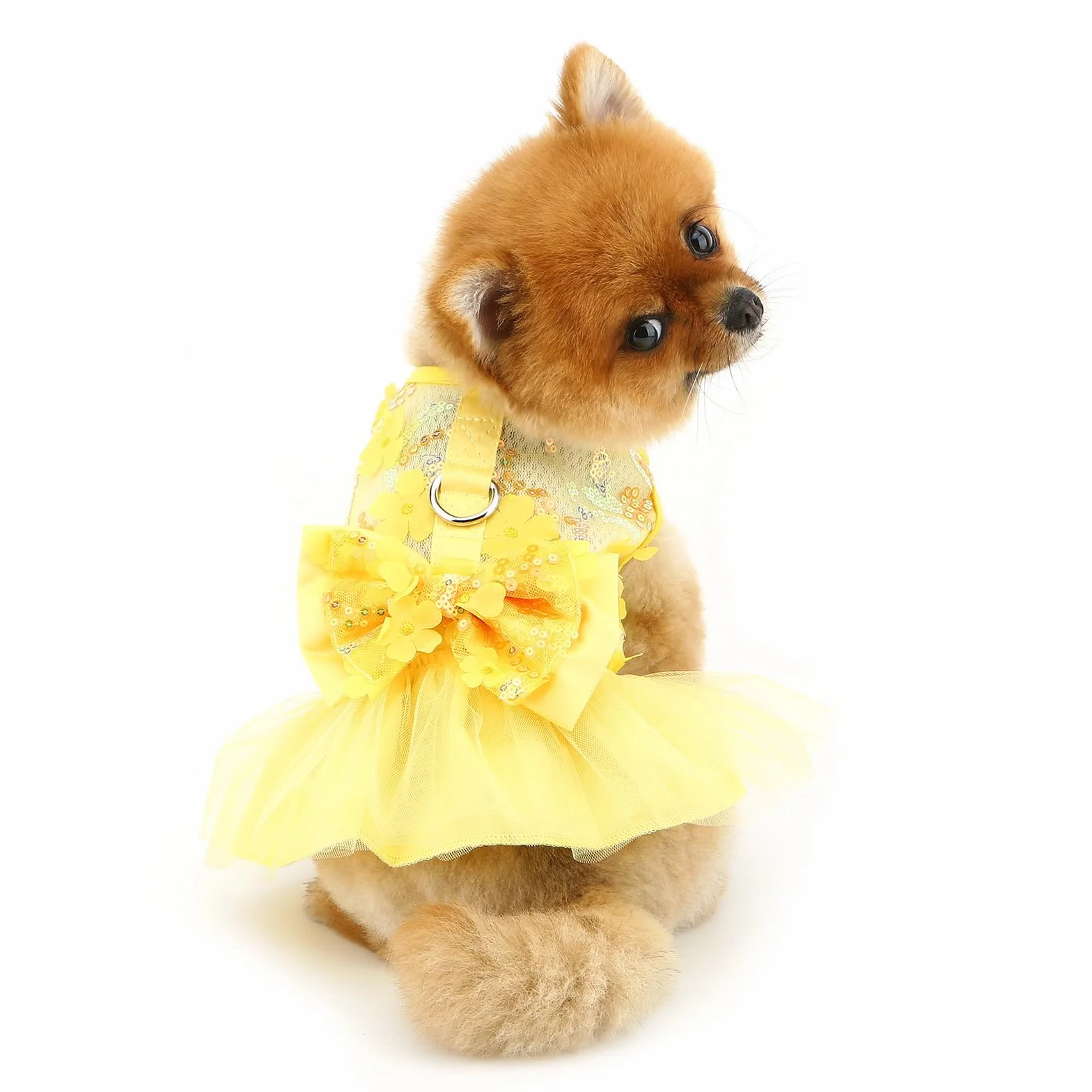 Robe tutu princesse avec nœud jupe maille paillettes chihuahua taille XL jaune